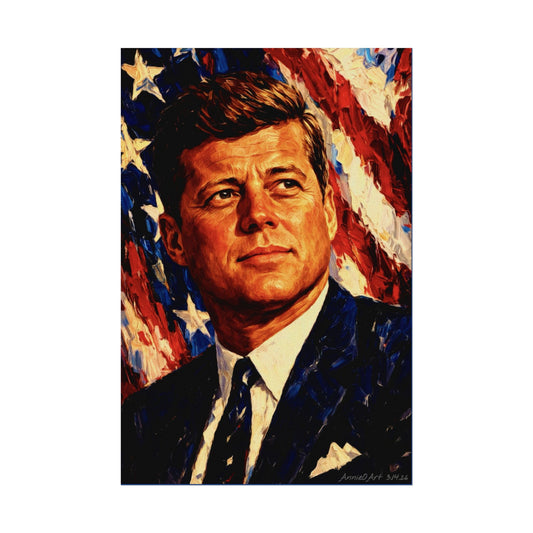 JFK Watercolor Poster — Patriotic Textured Matte Print