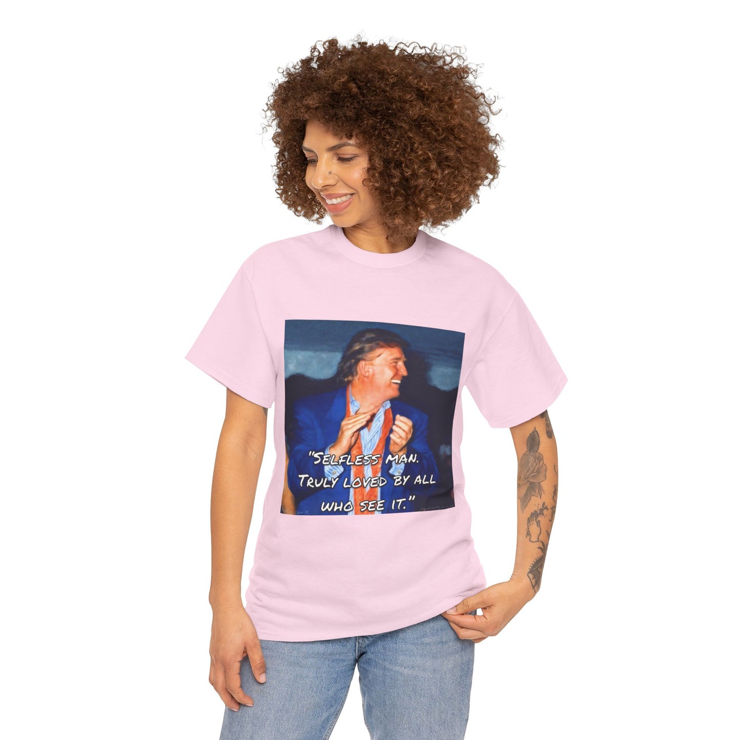 Vintage Portrait Tee with Quote – “Selfless Man, Truly Loved by All Who See It”