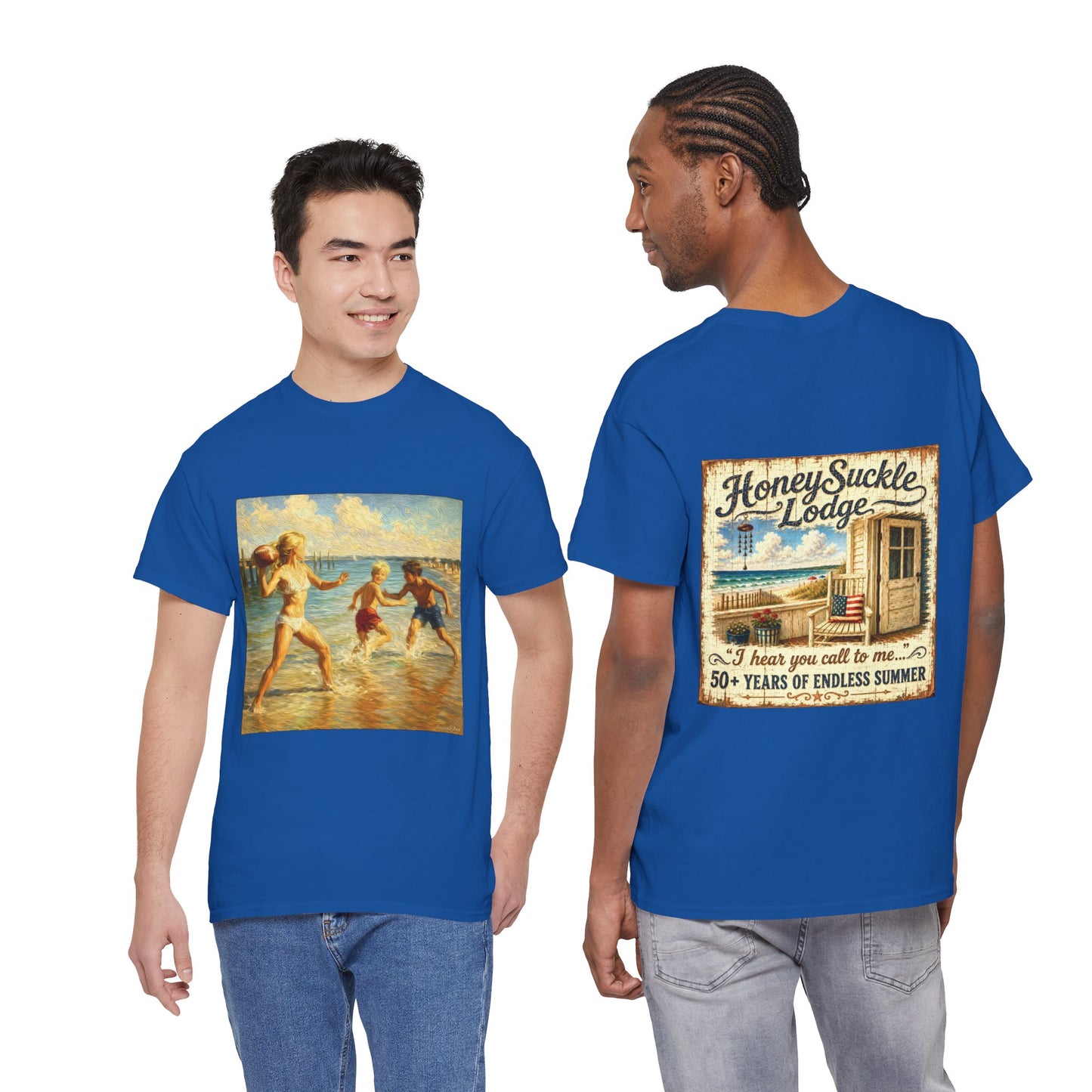 Vintage Beach T‑Shirt — 'Honeysuckle Lodge: 50+ Years of Endless Summer' Retro Seaside Tee