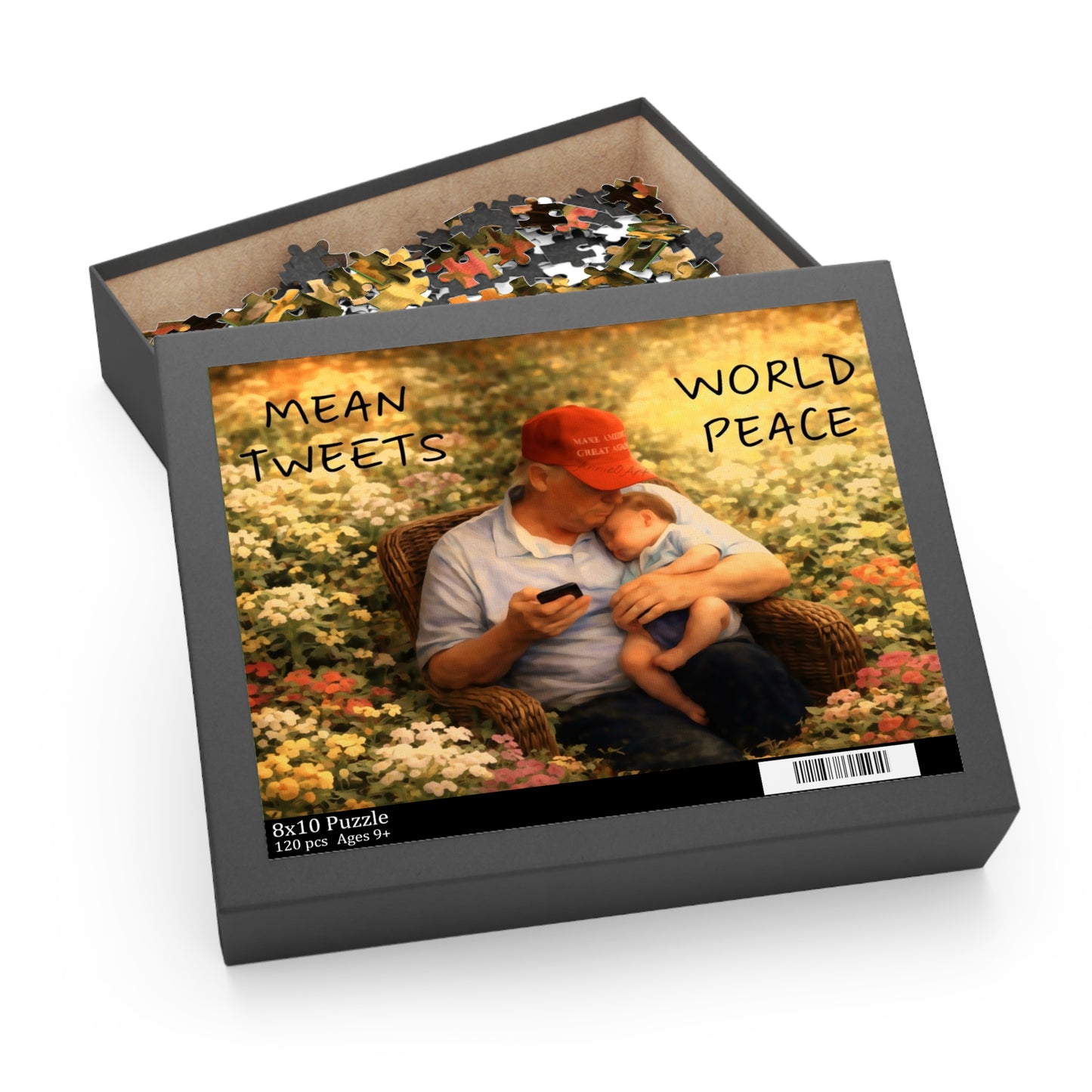 Trump Puzzle — 'Mean Tweets, World Peace' Grandpa & Baby 120/252/500-Piece Jigsaw