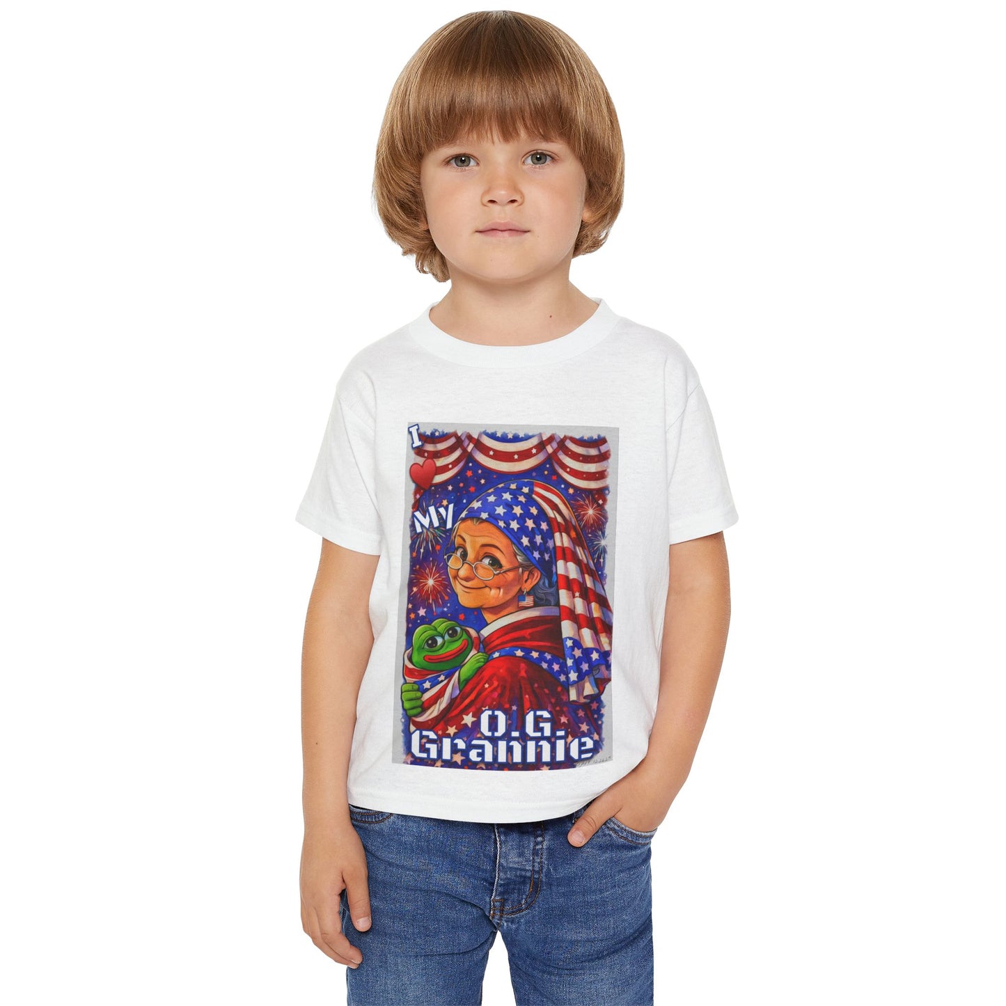 Grandma Anons for your Littles-“I ♥️ My OG Grannie” Toddler T‑Shirt — American Flag Grandma Design