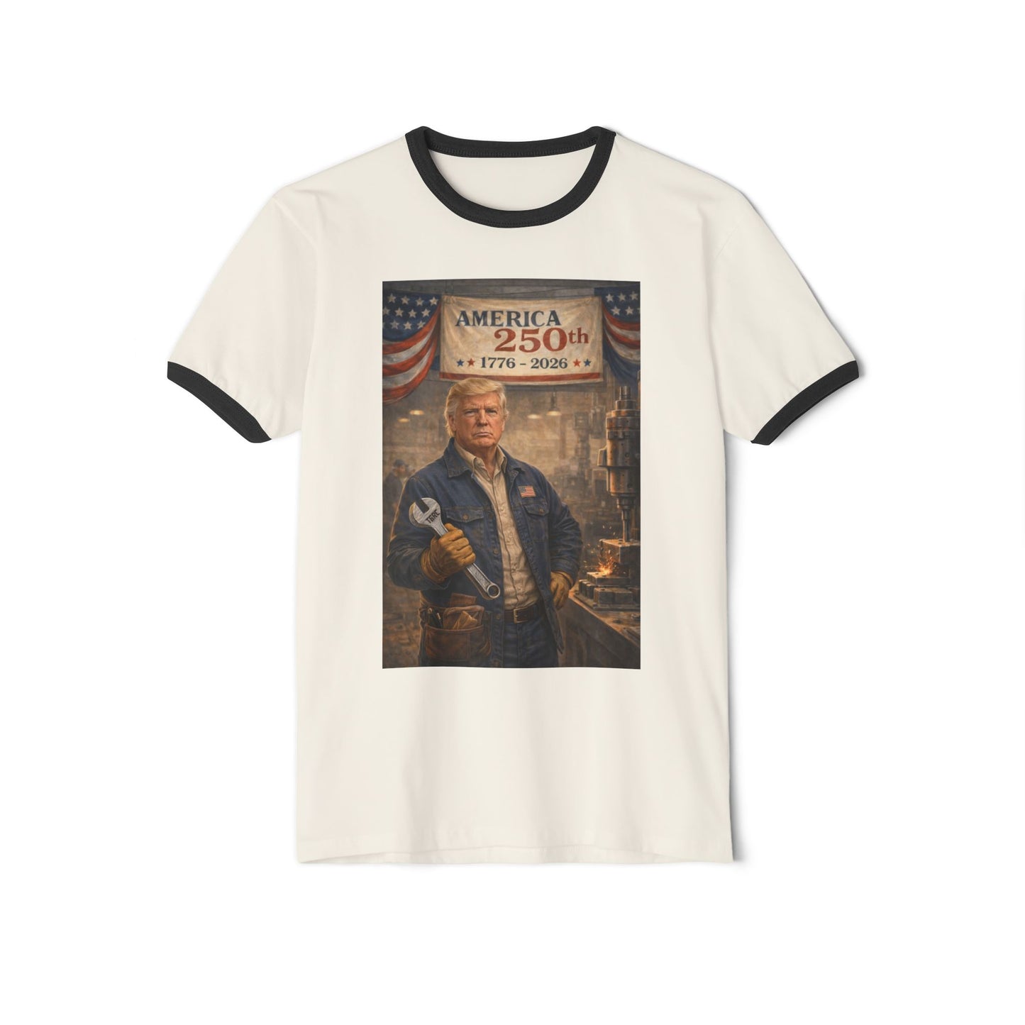 250th Vintage Patriotic Ringer T-Shirt — "America 250th" Independence Celebration Tee