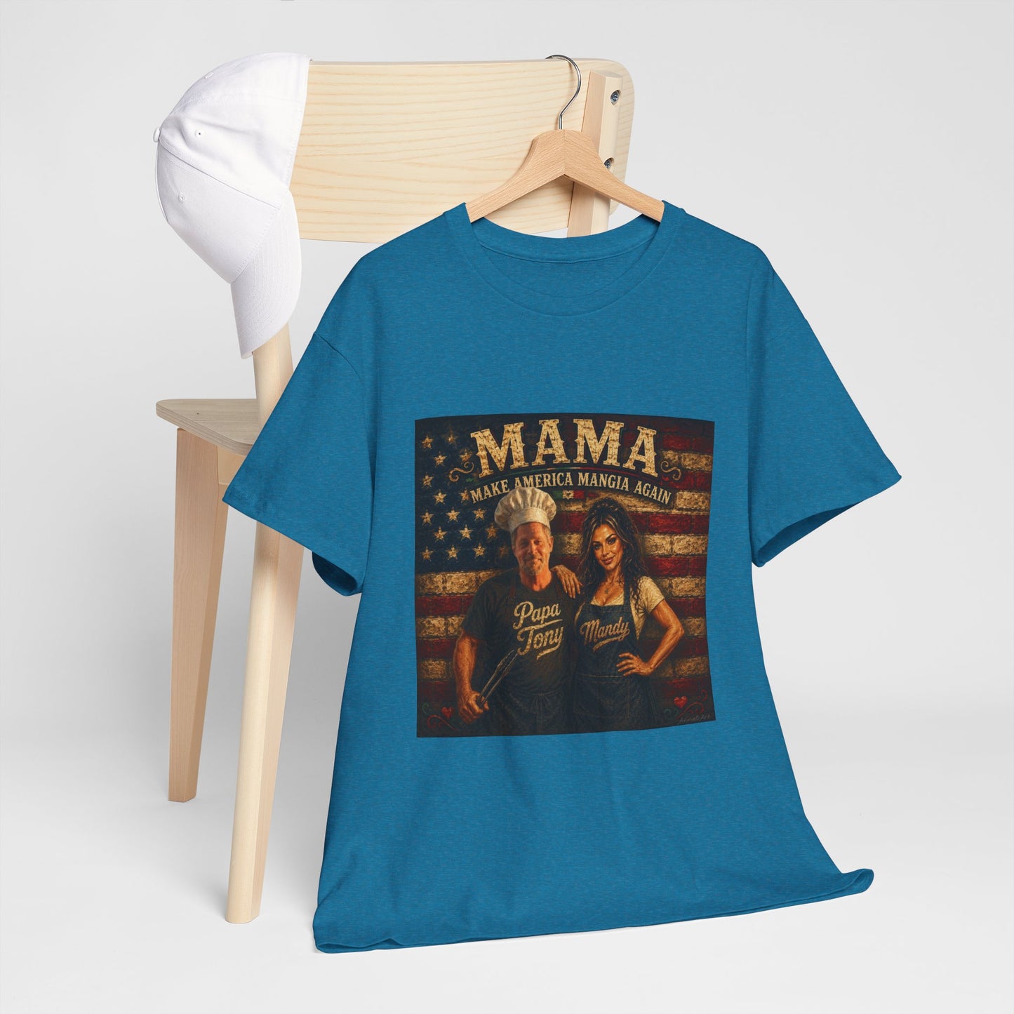 CUSTOM for MANDY—Mama Pizza Team T-Shirt — Retro American Flag Pizza Chef Graphic Tee