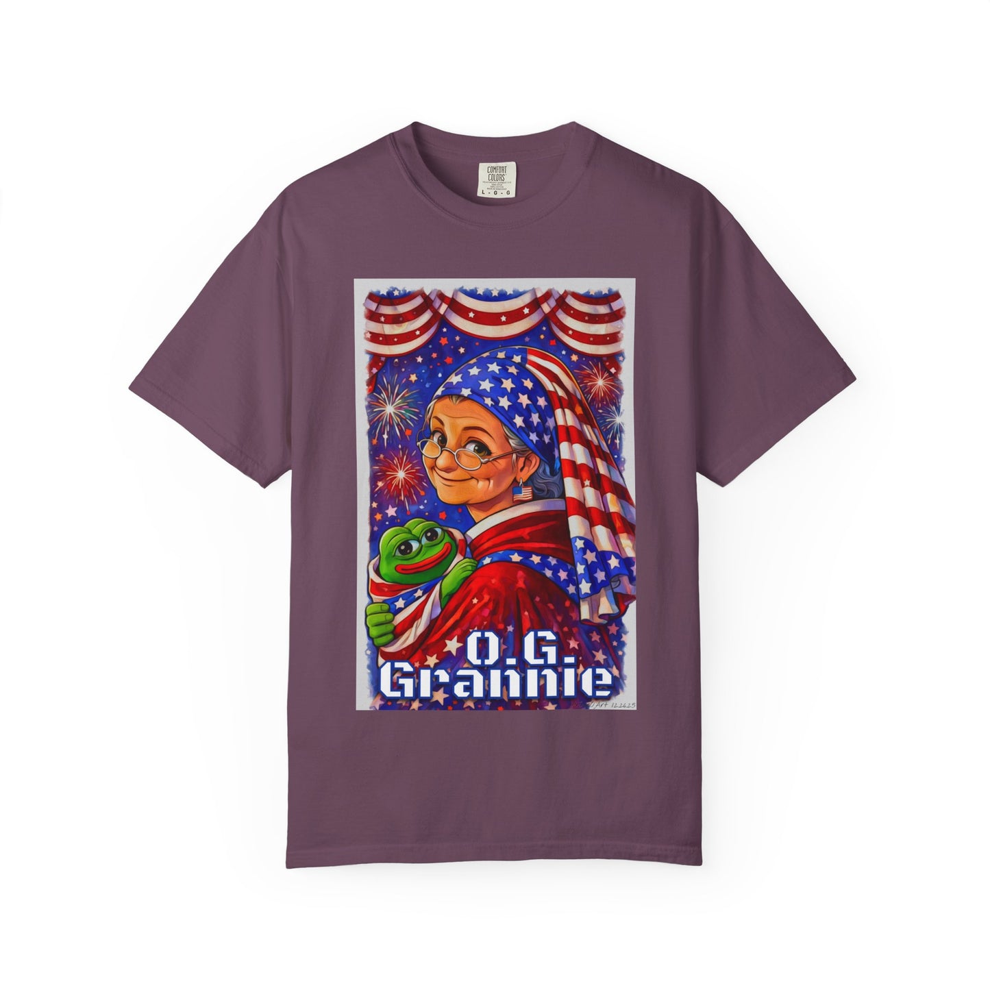 Grandmas Patriotic Original Gansta “OG Grannie” T-Shirt — American Flag Grandma w baby Pepe Graphic Tee