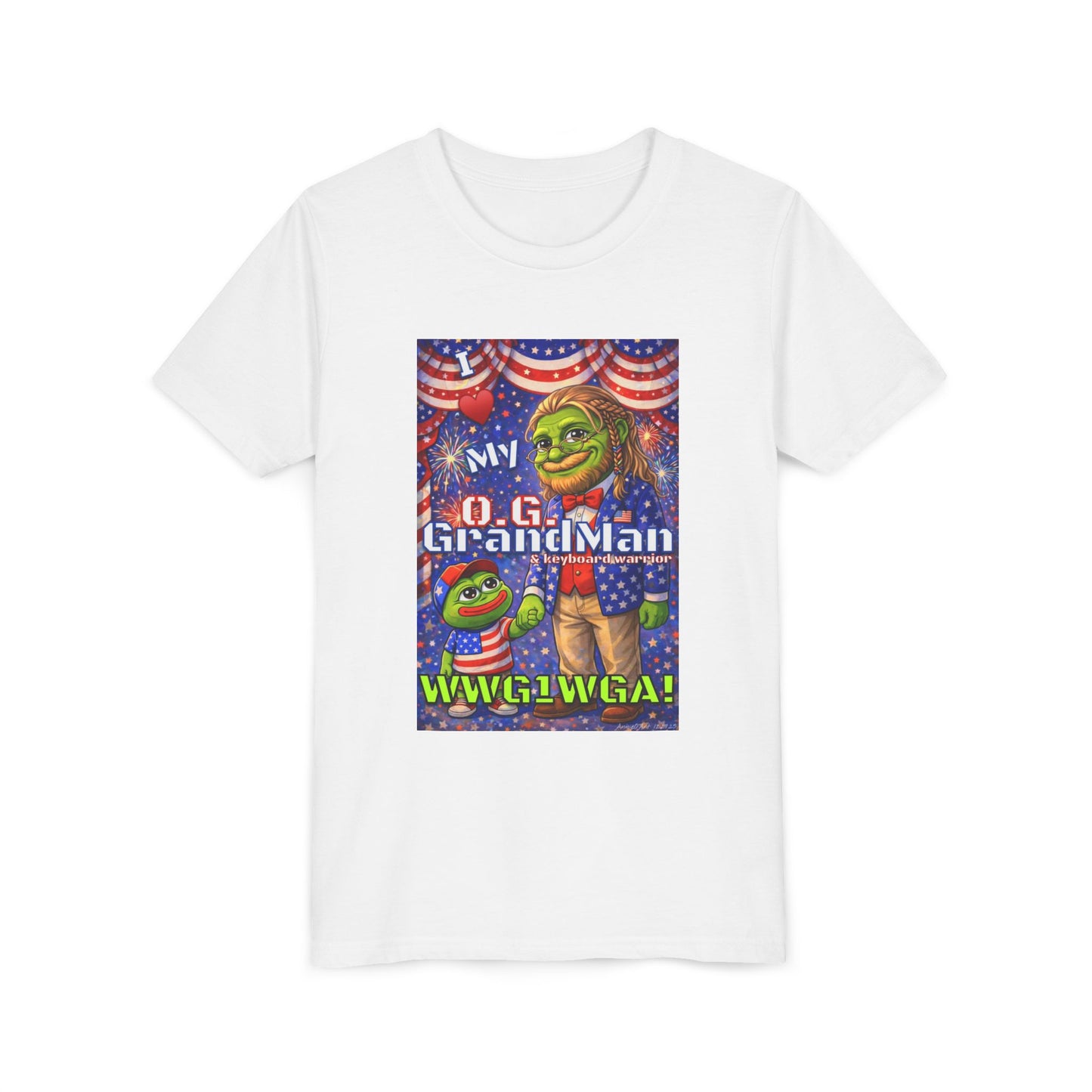 GrandMan/Grandpa Keyboard Warriors for your Littles - “I ♥️ My O.G. GrandMan" Patriotic Pepe WWG1WGA Kids T-Shirt