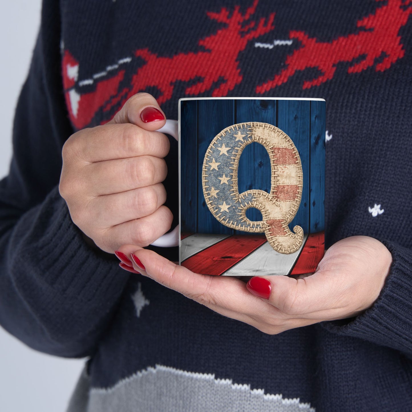 Q Patriotic Rustic American Flag Ceramic Mug (11oz & 15oz)