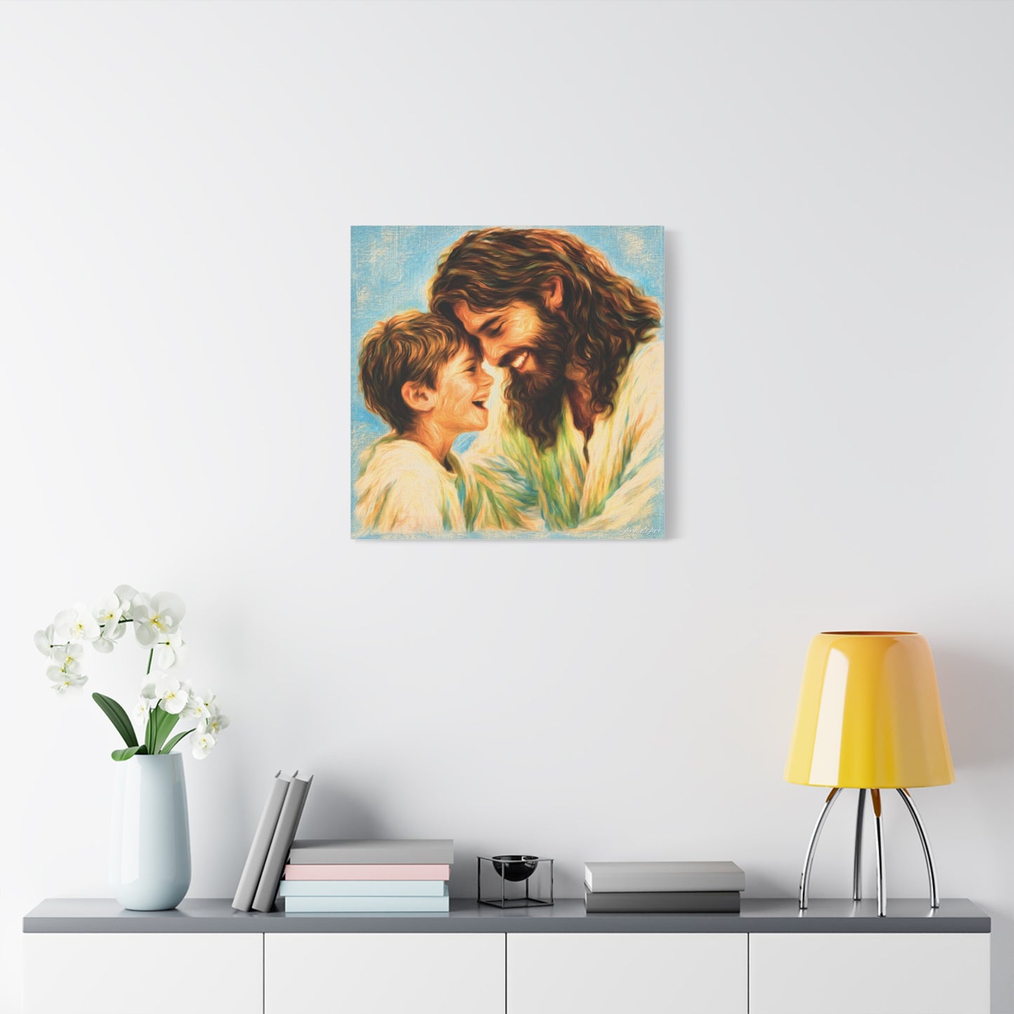 Smiling Jesus and Child Matte Canvas Wall Art
