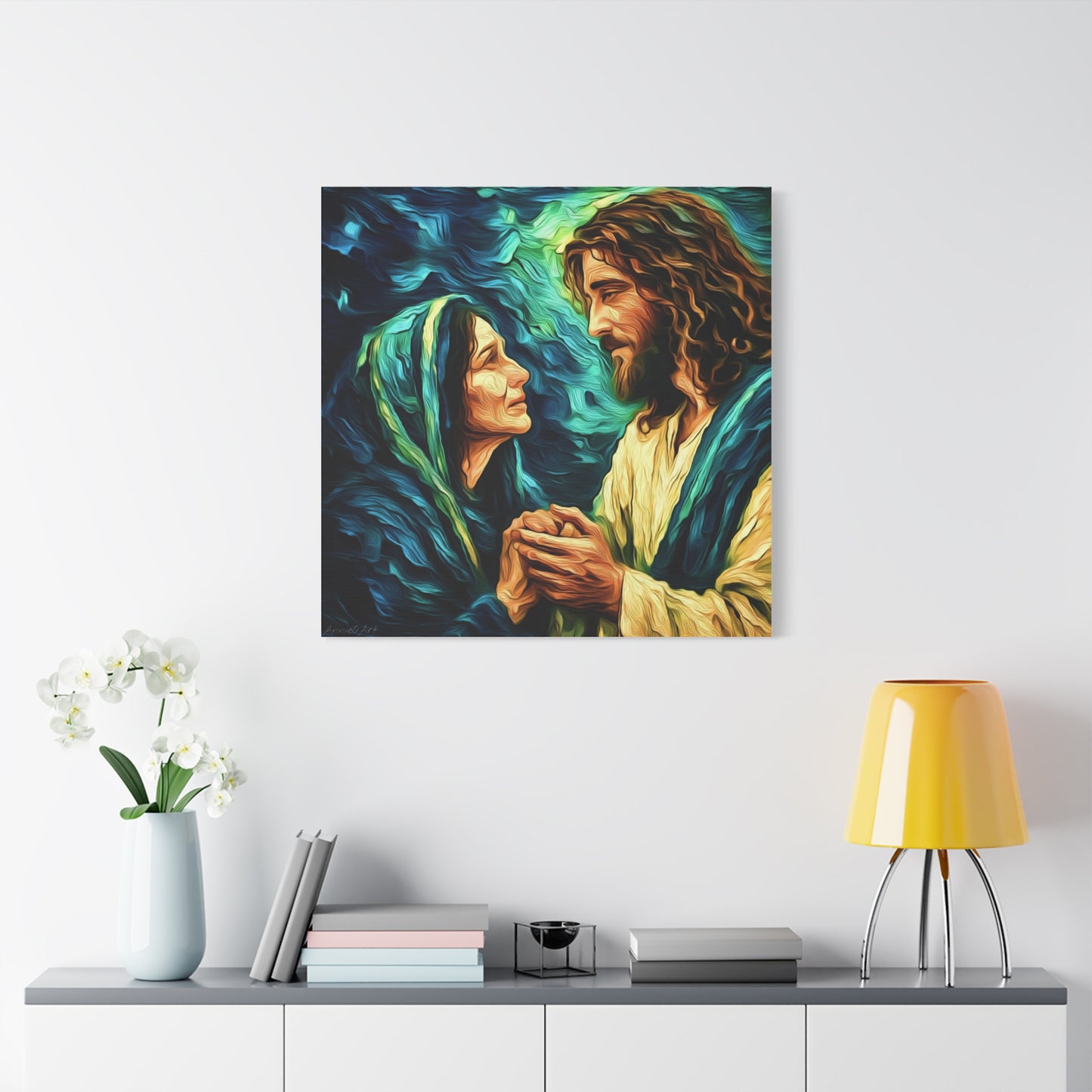 Jesus Comforting Mother Mary—Matte Canvas Wall Art