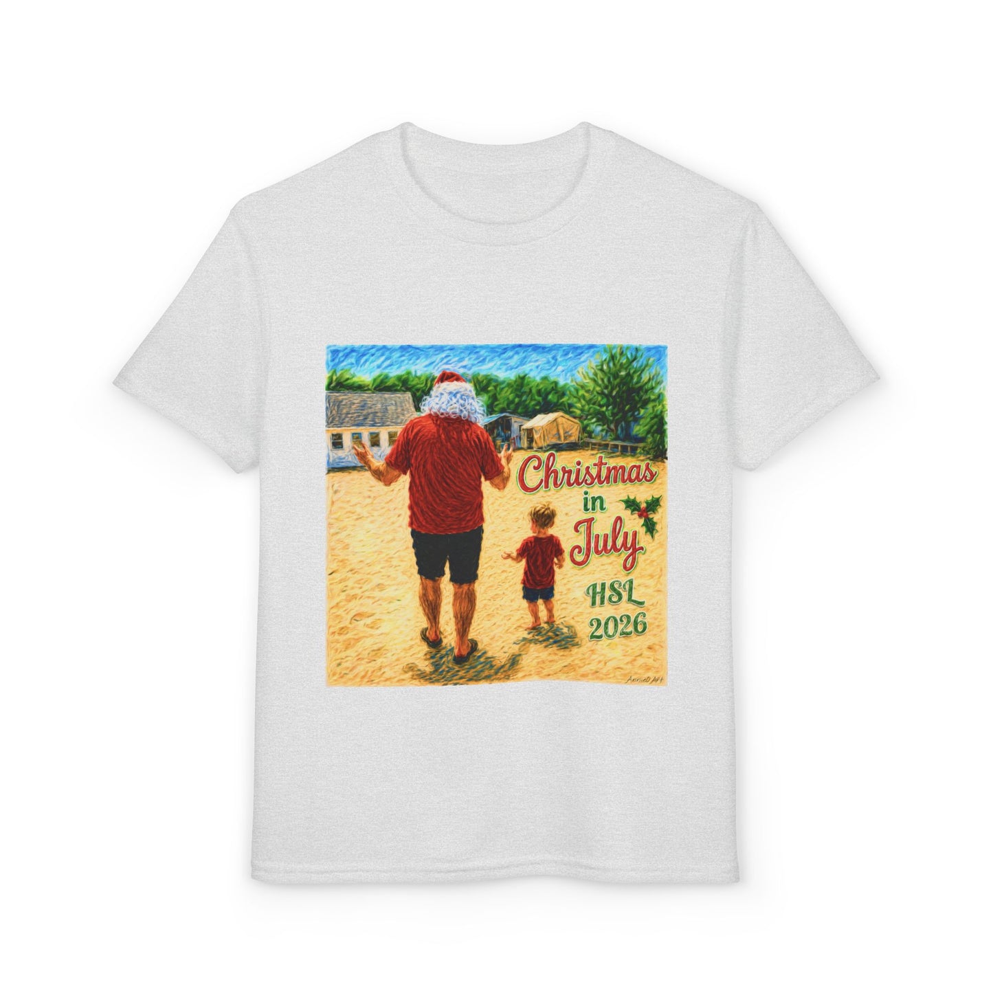 Youth T-Shirt — "Christmas in July" Beach Santa Kids Tee (HSL 2026)
