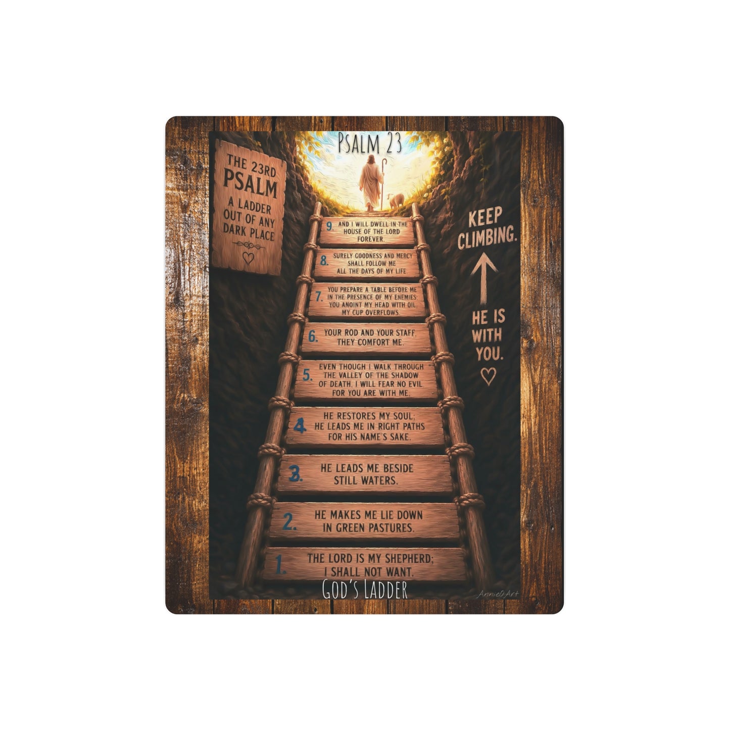Psalm 23 Ladder Metal Art Sign – Rustic Christian Wall Decor, "Keep Climbing" Inspirational Scripture Plaque