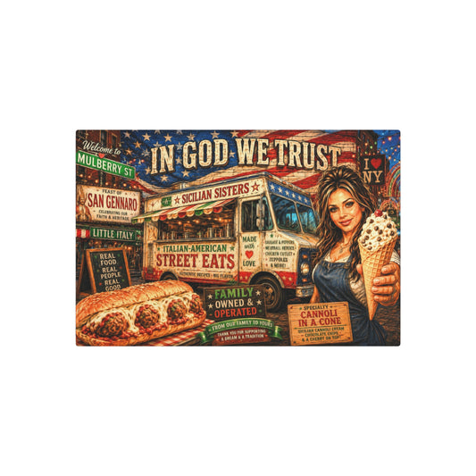 CUSTOM CREATION for MANDY—Metal Art Sign — Vintage Italian-American Street Eats Decor ("In God We Trust")