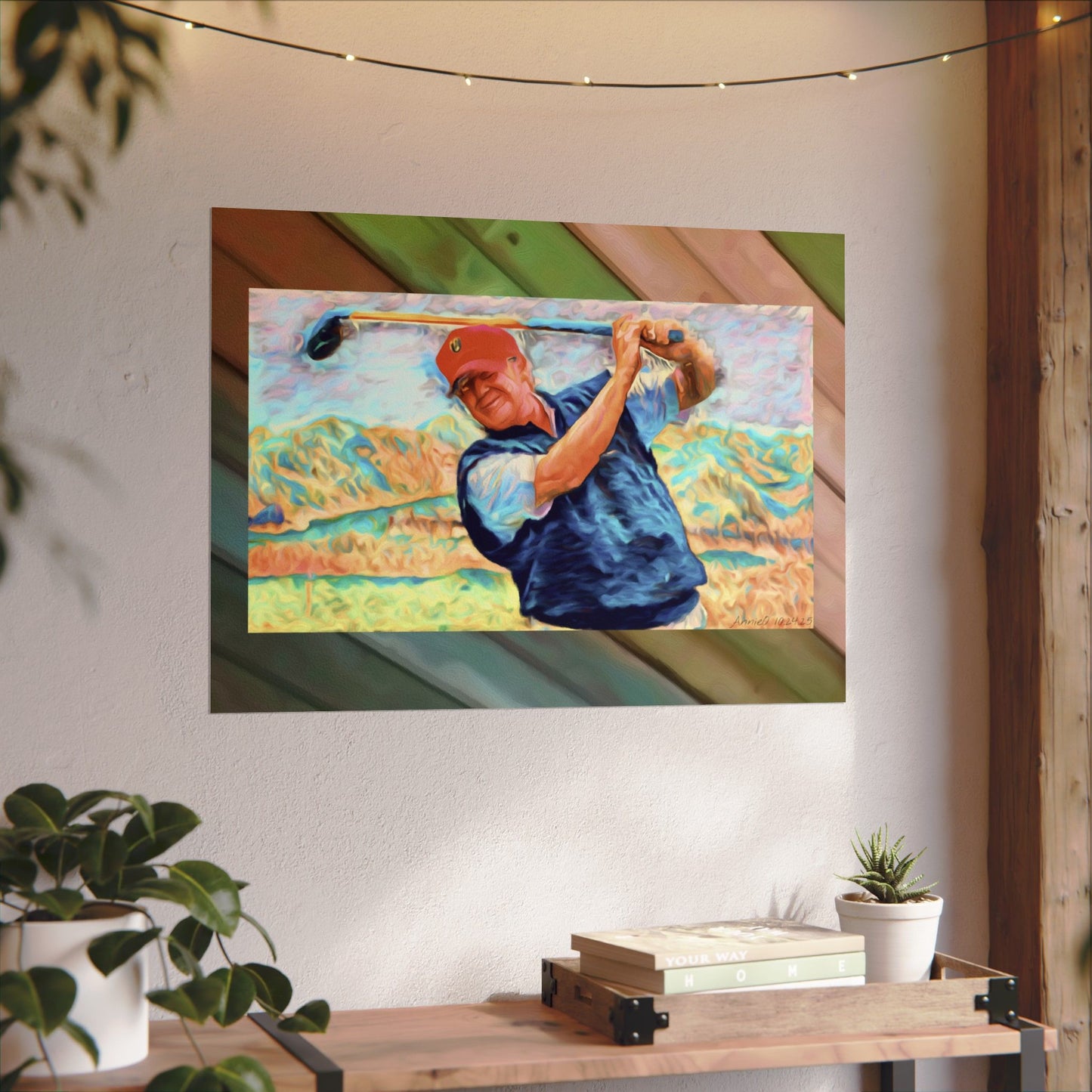 Golf Swing Trump Watercolor Poster — Textured Matte Sports Art Print