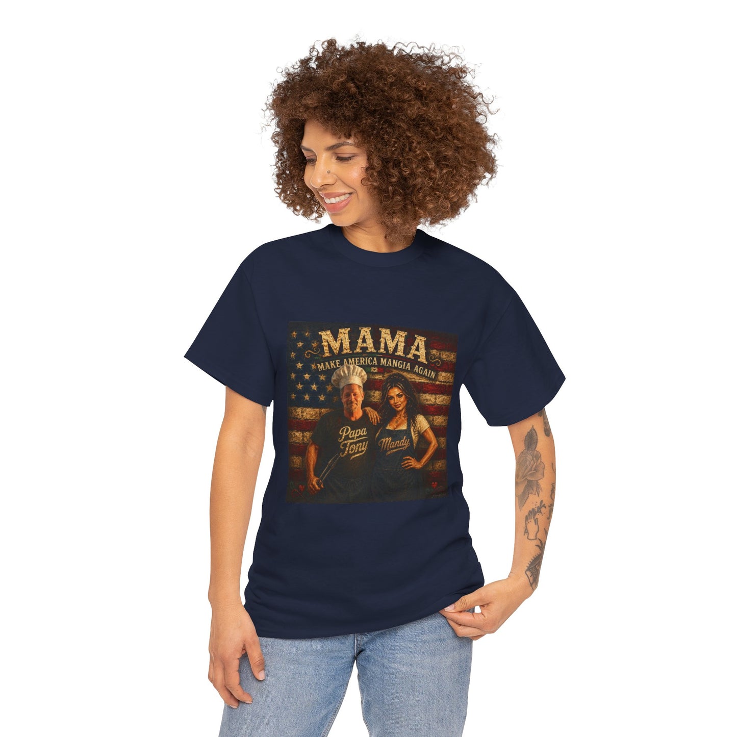 CUSTOM for MANDY—Mama Pizza Team T-Shirt — Retro American Flag Pizza Chef Graphic Tee