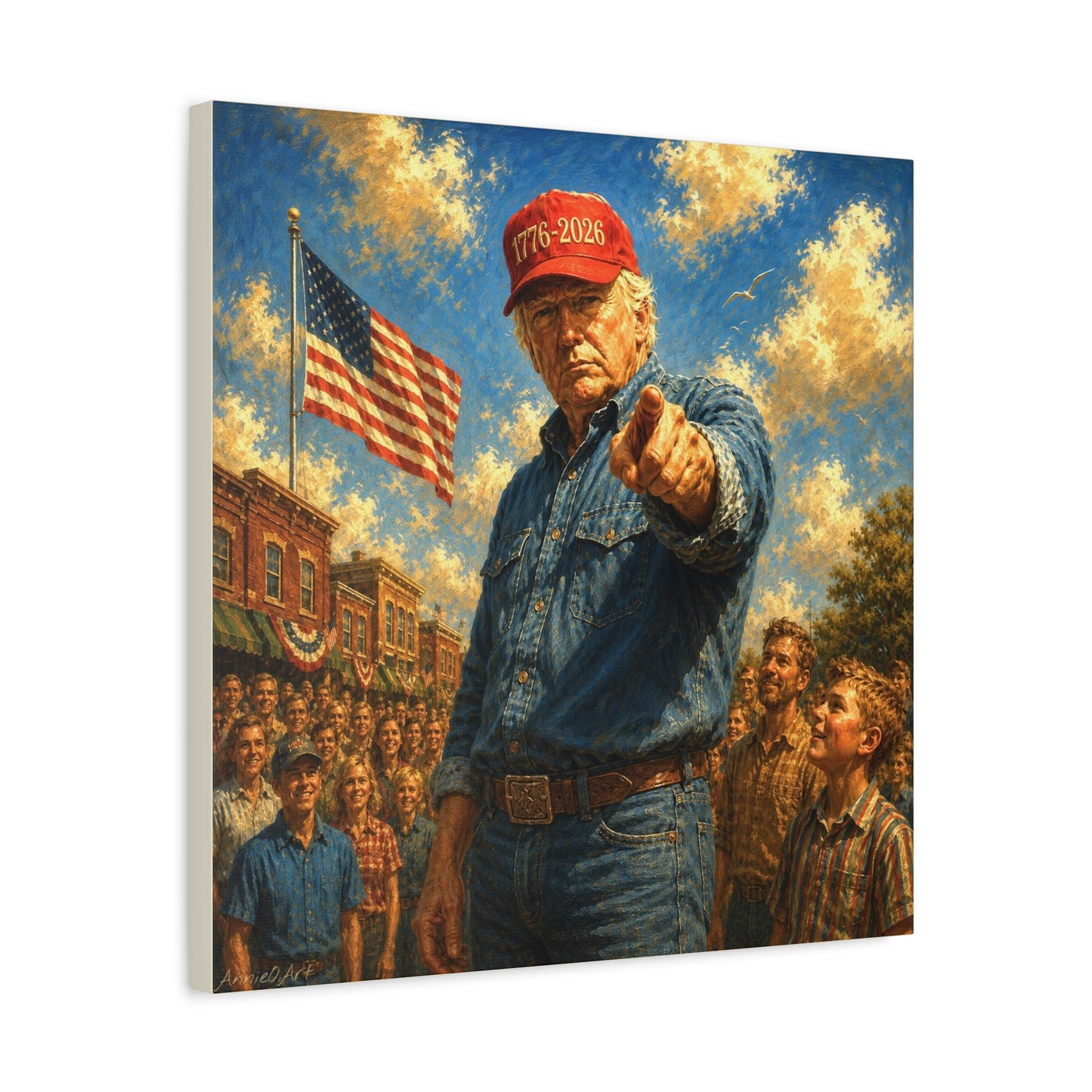 Trump Patriotic Pointing Portrait Canvas (1776-2026 Hat)