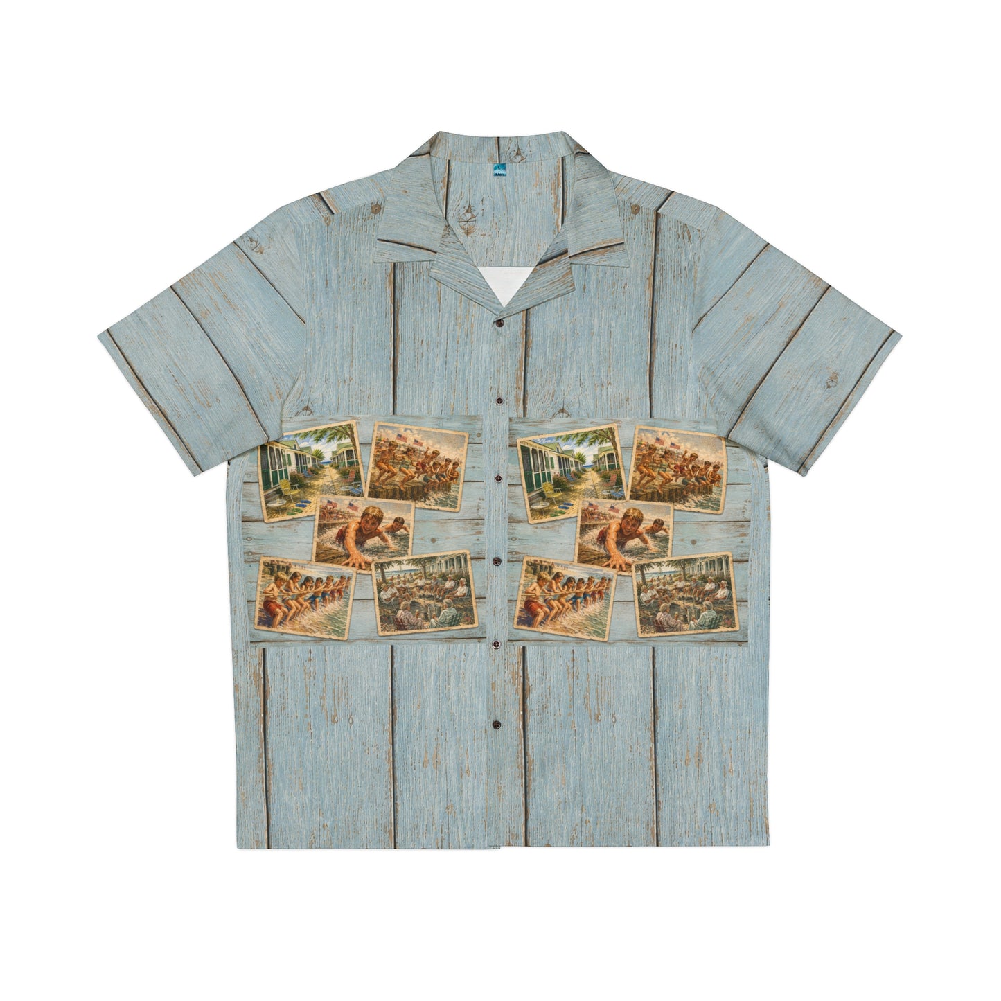 “NYC KID- Born in the City- Raised on the Beach” -Vintage Coastal Wood Plank Hawaiian Shirt