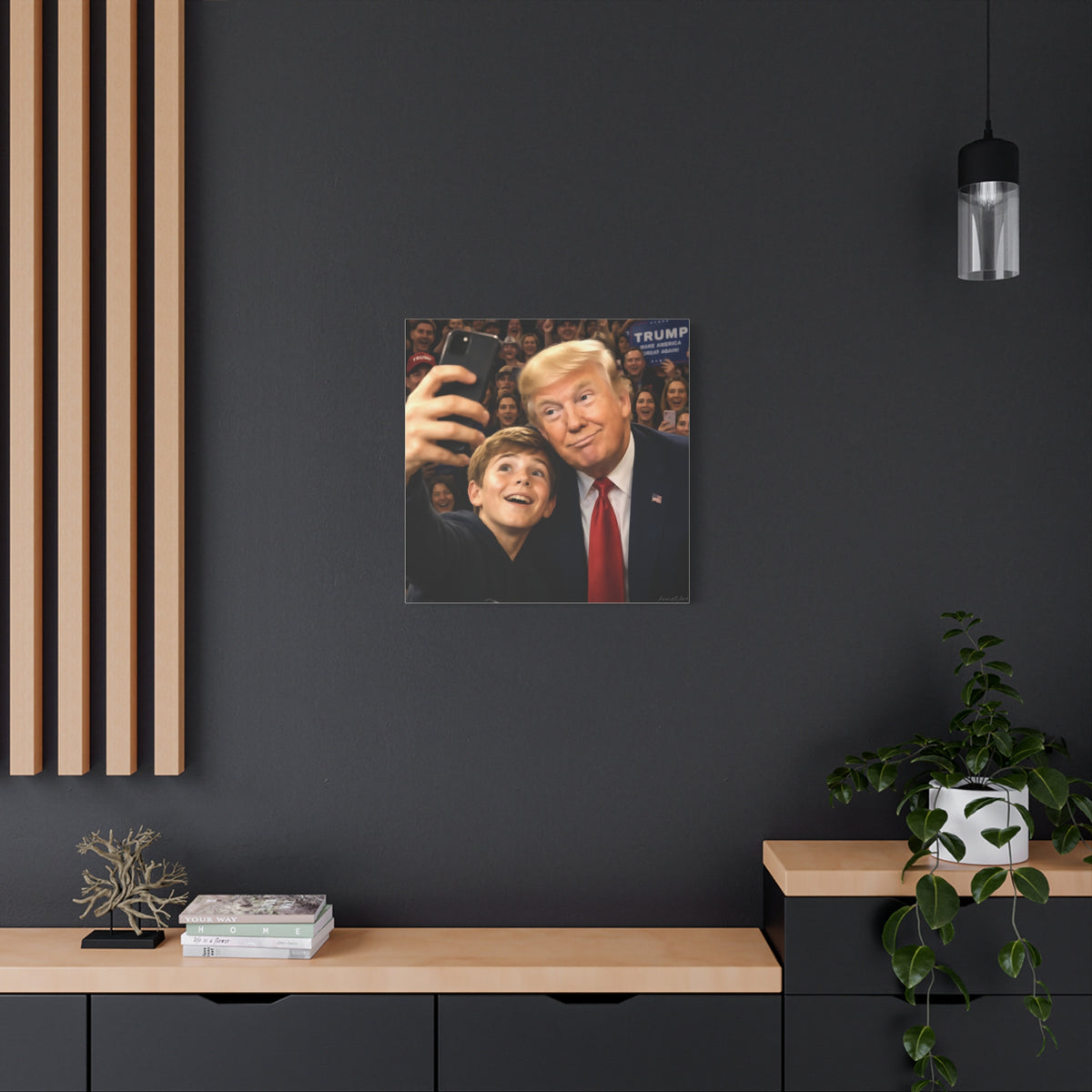 Trump Rally Canvas Wall Art — President Selfie Print on Stretched Matte Canvas