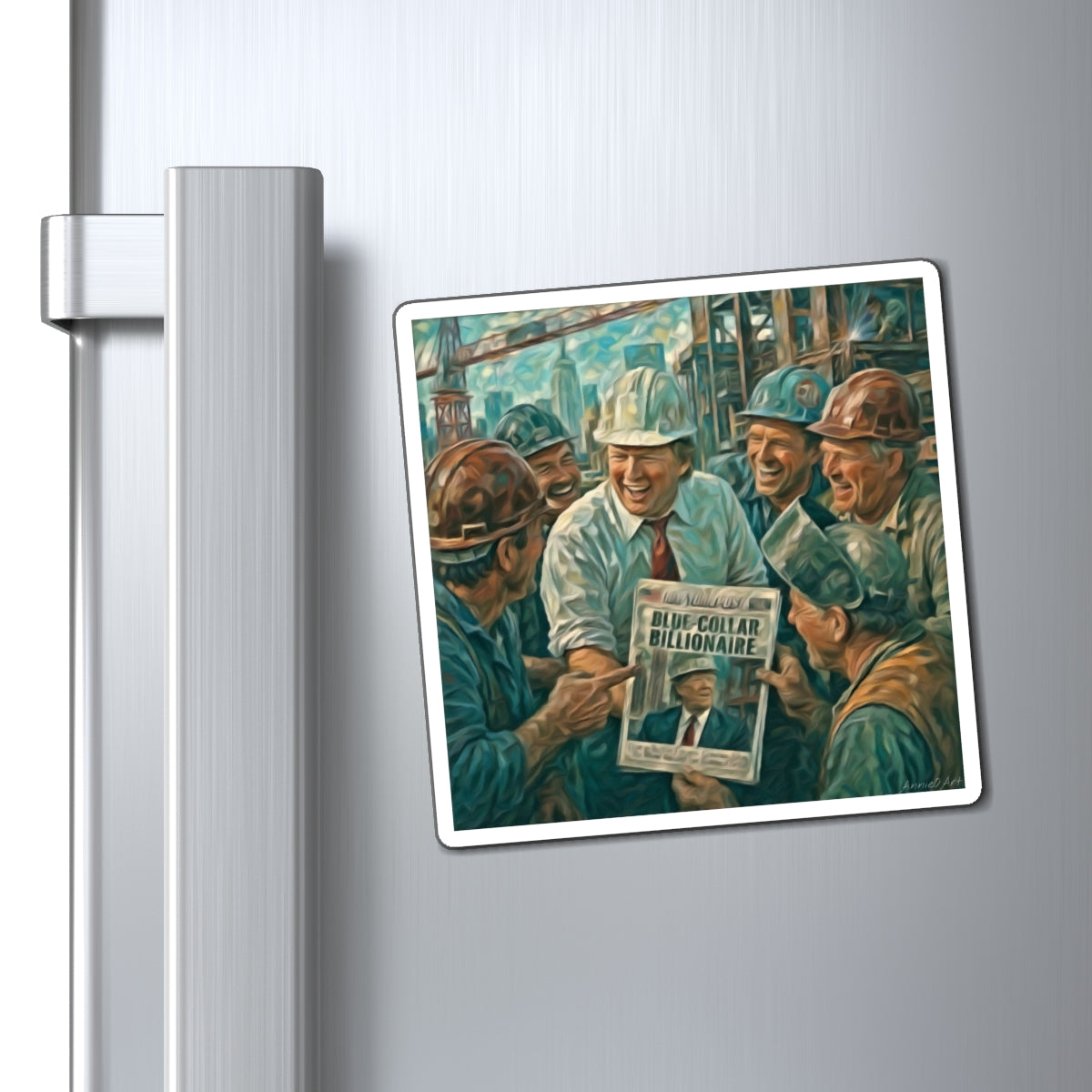Blue-Collar Billionaire Magnet — Vintage Workers w/Trump Refrigerator Magnet