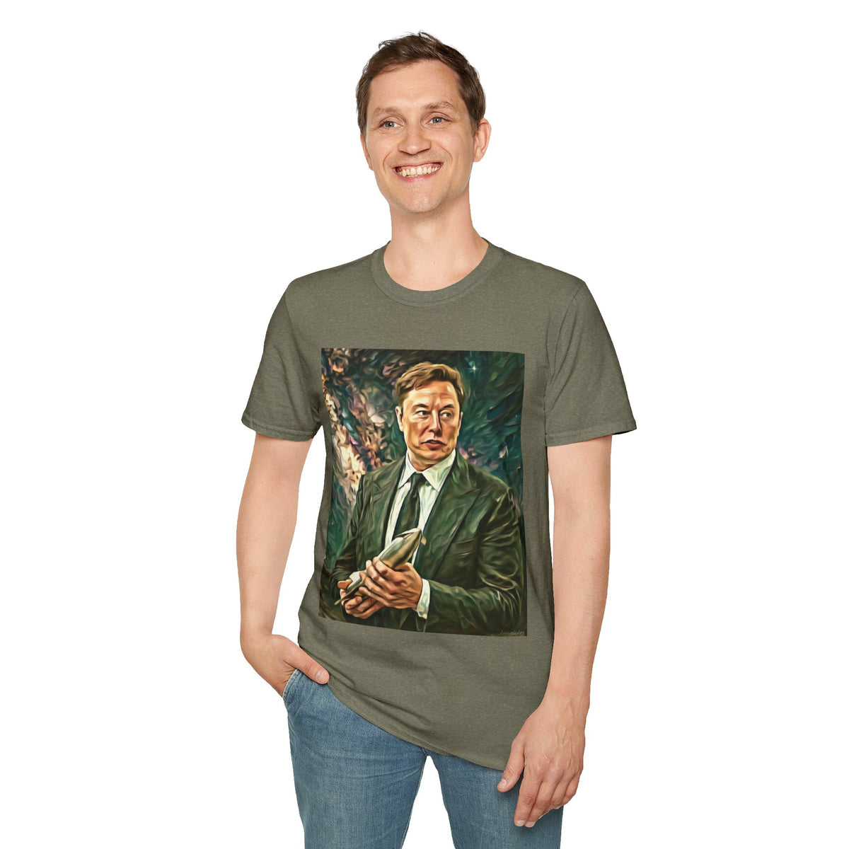Elon Musk with Rocket— Graphic T-Shirt