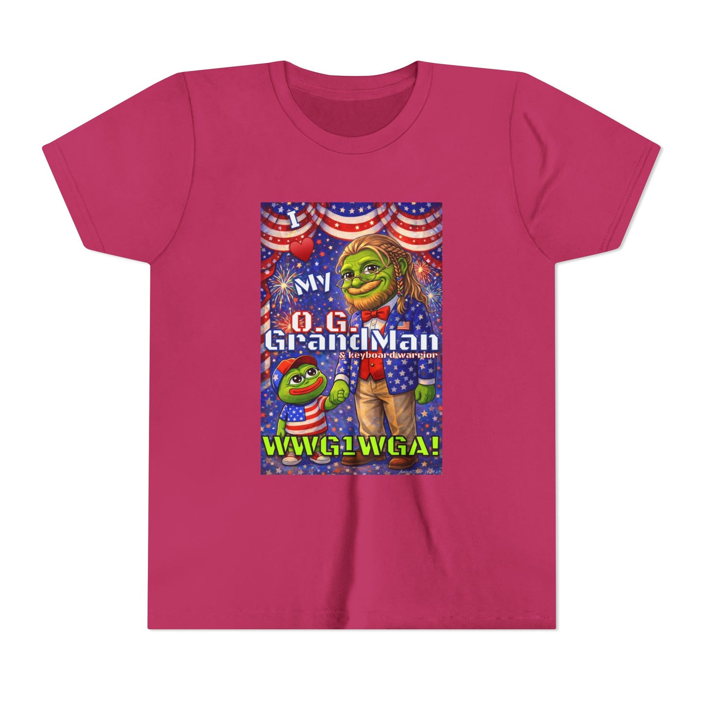 GrandMan/Grandpa Keyboard Warriors for your Littles - “I ♥️ My O.G. GrandMan" Patriotic Pepe WWG1WGA Kids T-Shirt