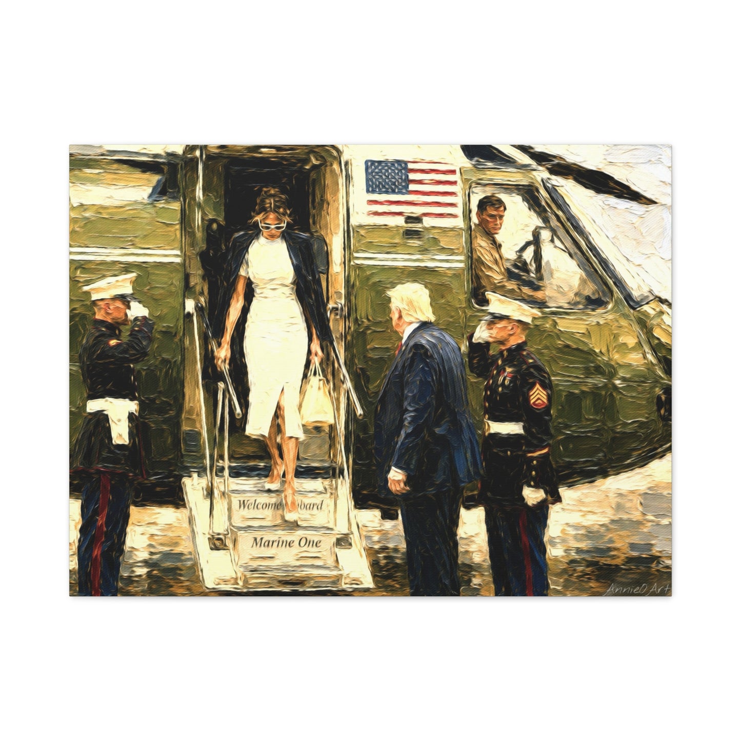 Marine One Arrival Canvas Print — Presidential Helicopter Scene Wall Art