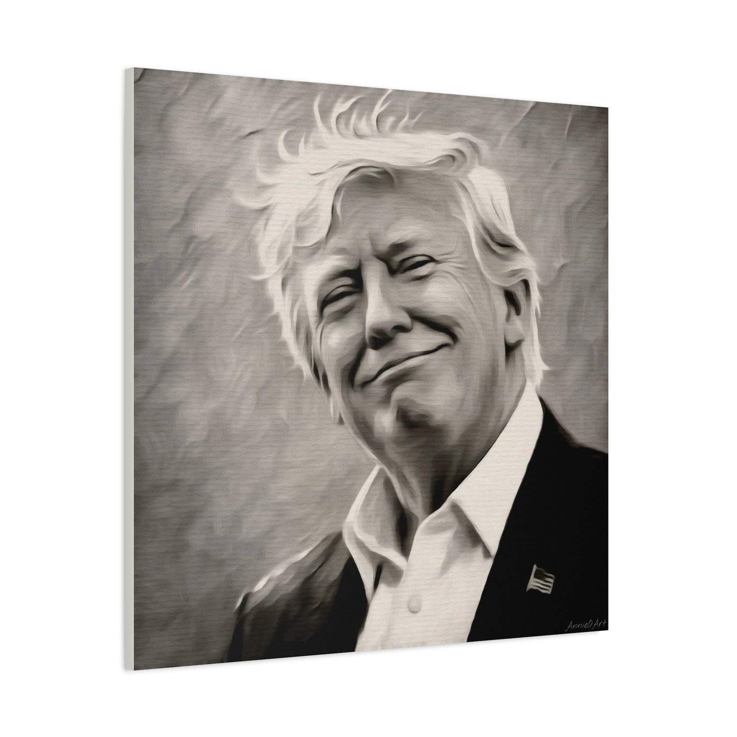 Trump Portrait B&W-Canvas Monochrome Oil-Style Wall Art