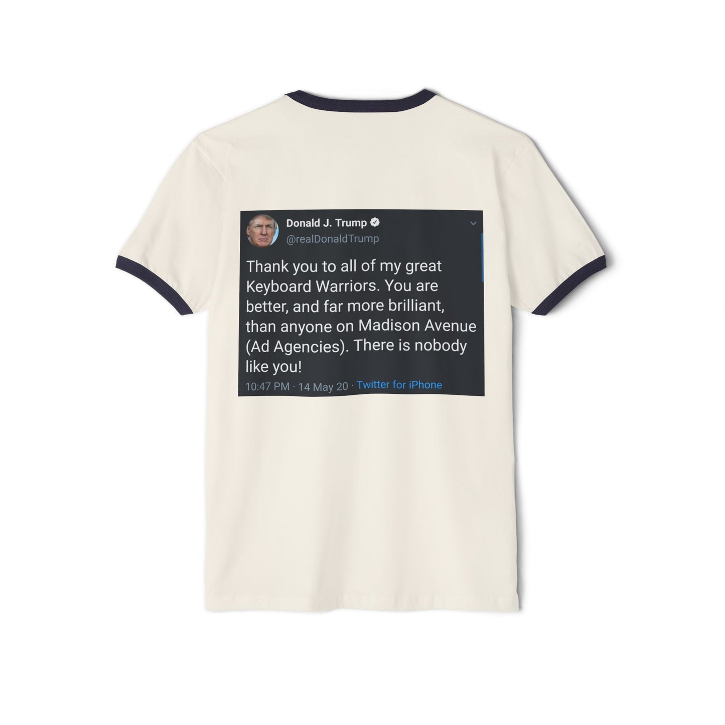 Trump 'Keyboard Warriors' Tweet Front & Back Design—1970’s Style Ringer T-Shirt