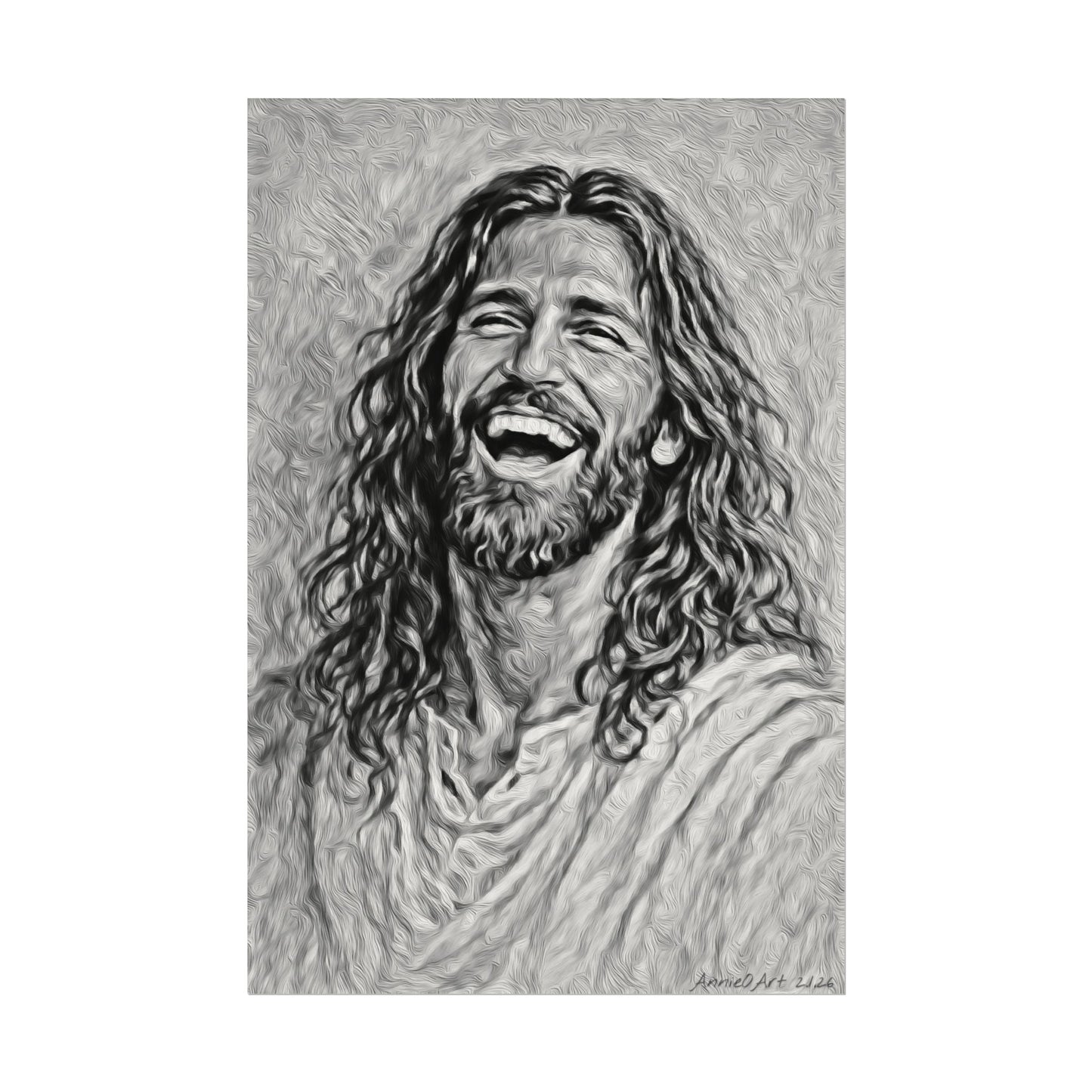 Jesus Laughing Watercolor Poster — Textured Matte Wall Art
