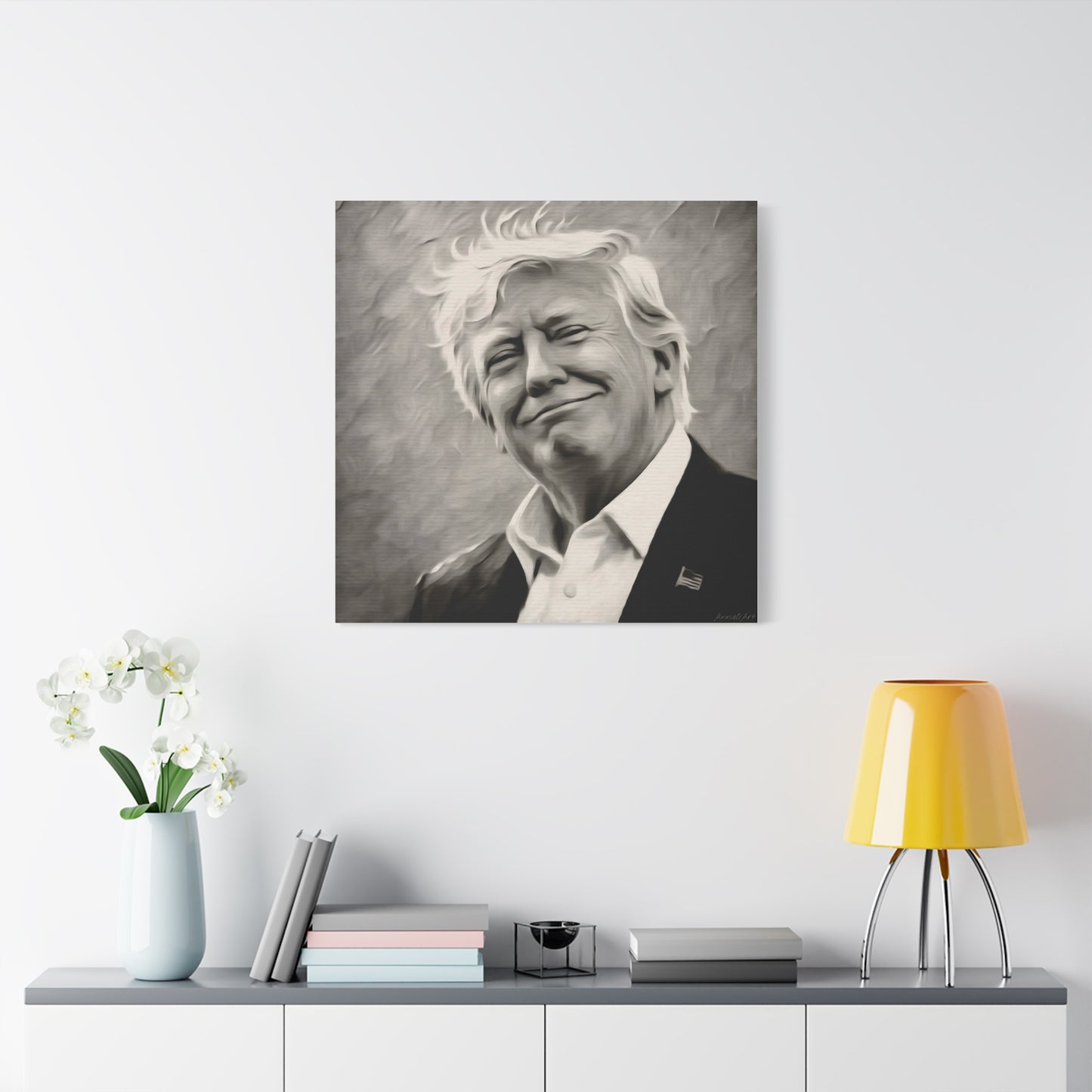 Trump Portrait B&W-Canvas Monochrome Oil-Style Wall Art