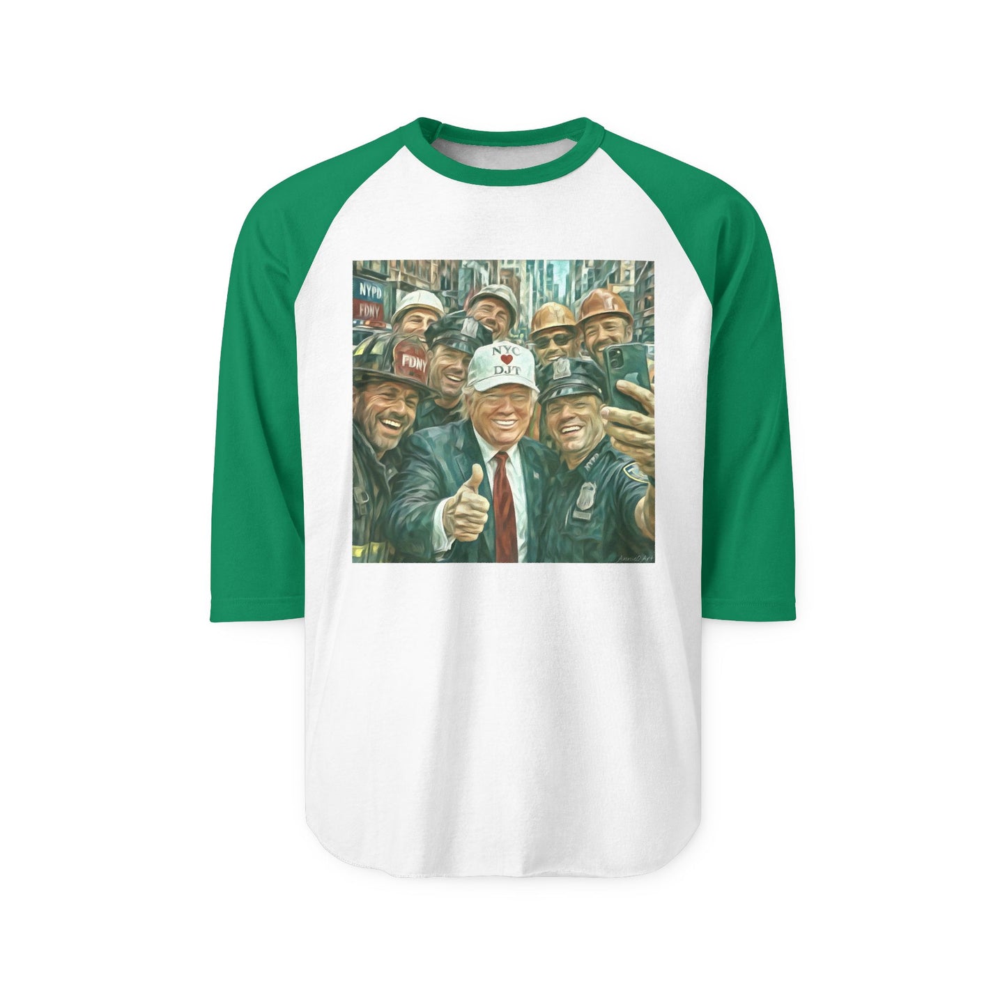 Trump “NYC❤️DJT” Raglan Shirt with Vintage Blue-Collar Selfie Graphic