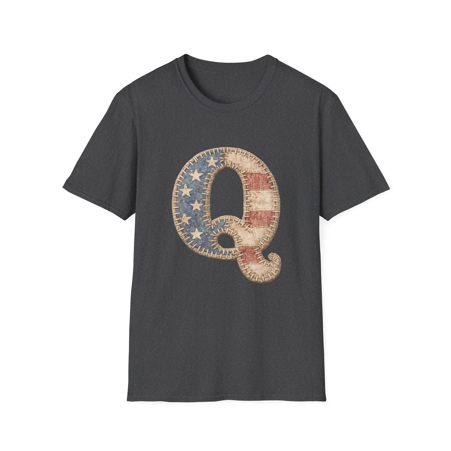 Q Patriotic T‑Shirt – Vintage American Flag Initial Tee