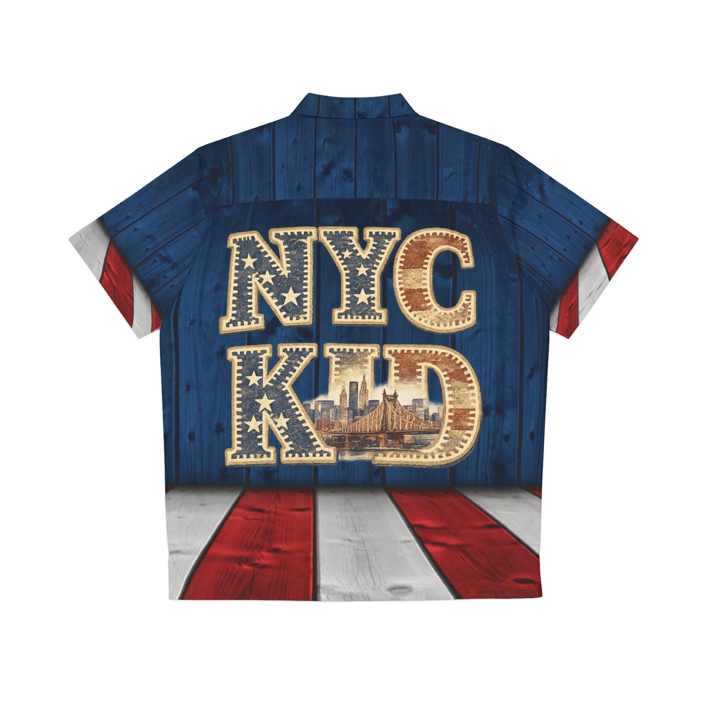 NYC Kid Patriotic Hawaiian Shirt — Red White Blue Flag Print