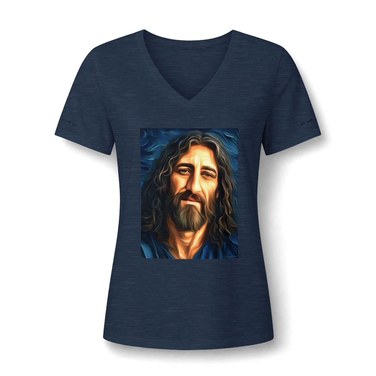 Women's V-Neck Tee — Stylized Jesus Portrait Graphic Tee