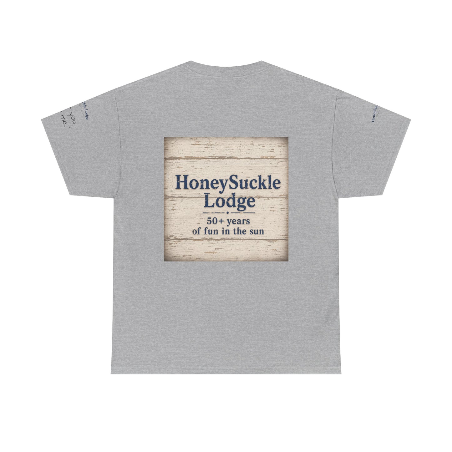 HoneySuckle Lodge Vintage Beach T-Shirt — "50+ years of fun in the sun" Retro Kids on Shore Design