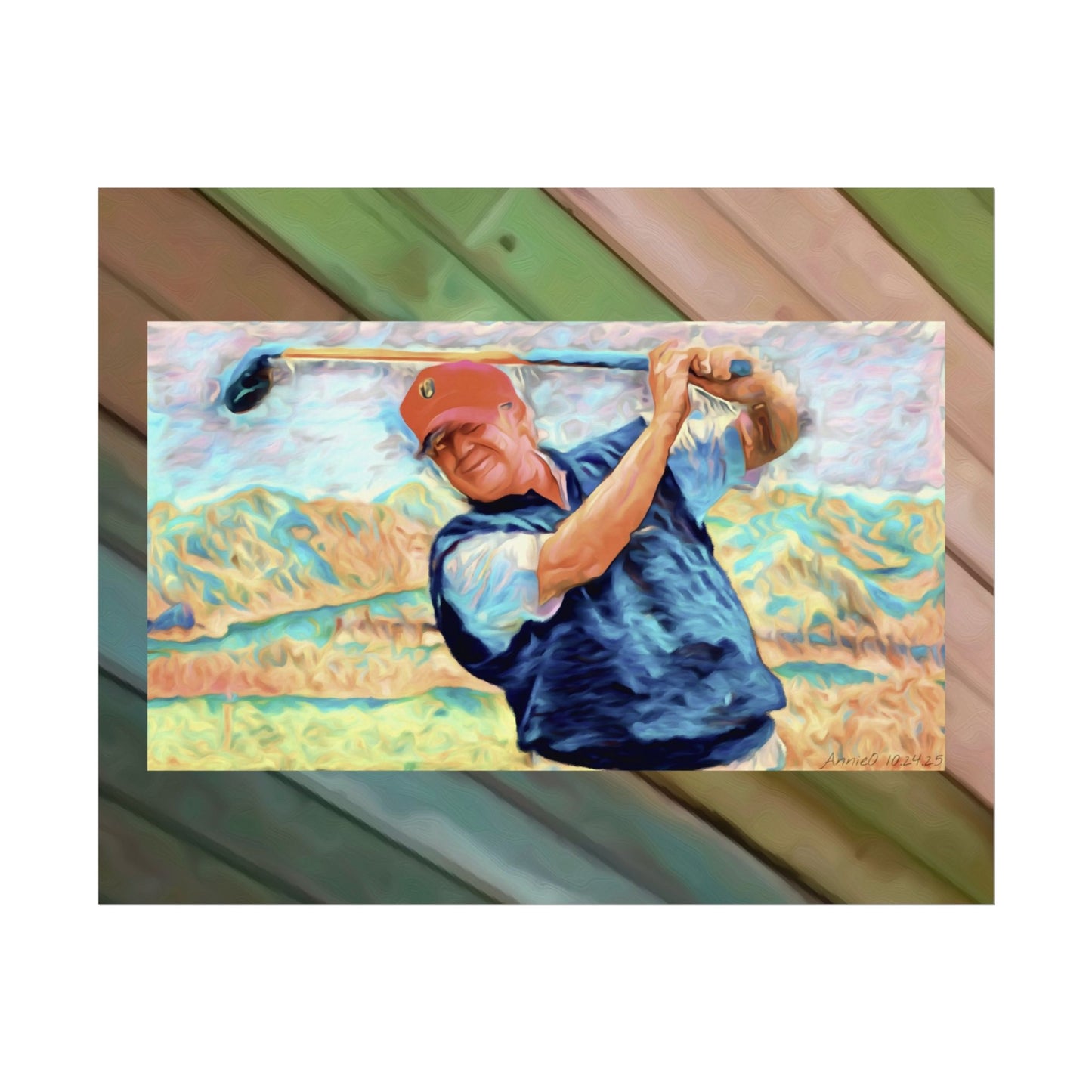 Golf Swing Trump Watercolor Poster — Textured Matte Sports Art Print