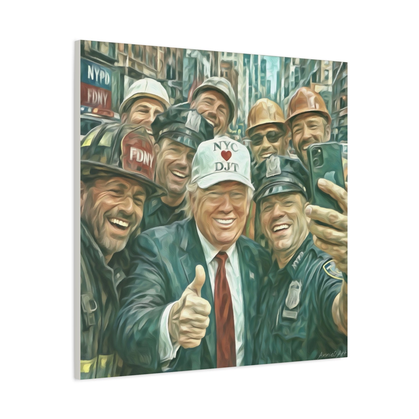Trump ‘NYC❤️DJT’ - THE Blue-Collar-Billionaire w/ NYC Working Guys —Matte Canvas Print