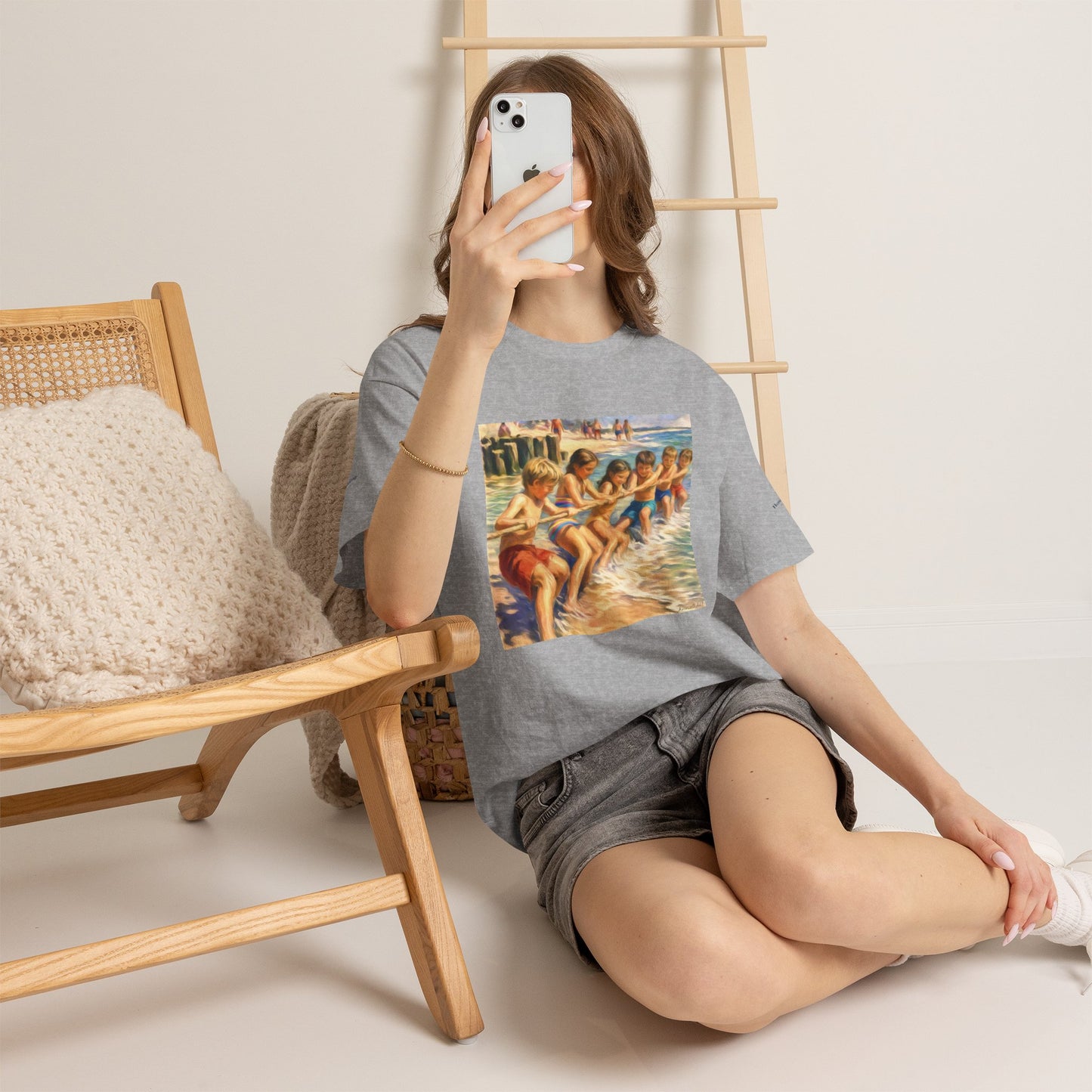 Honeysuckle Lodge Vintage Beach Print tee shirt front/back ("Honeysuckle Lodge - 50+ years of fun in the sun")
