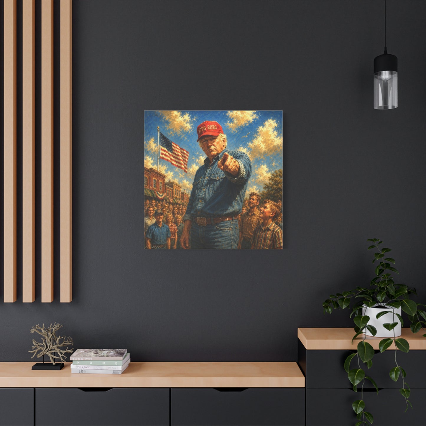 Trump Americana Patriotic Canvas Art - '1776-2026' Pointing Figure with American Flag
