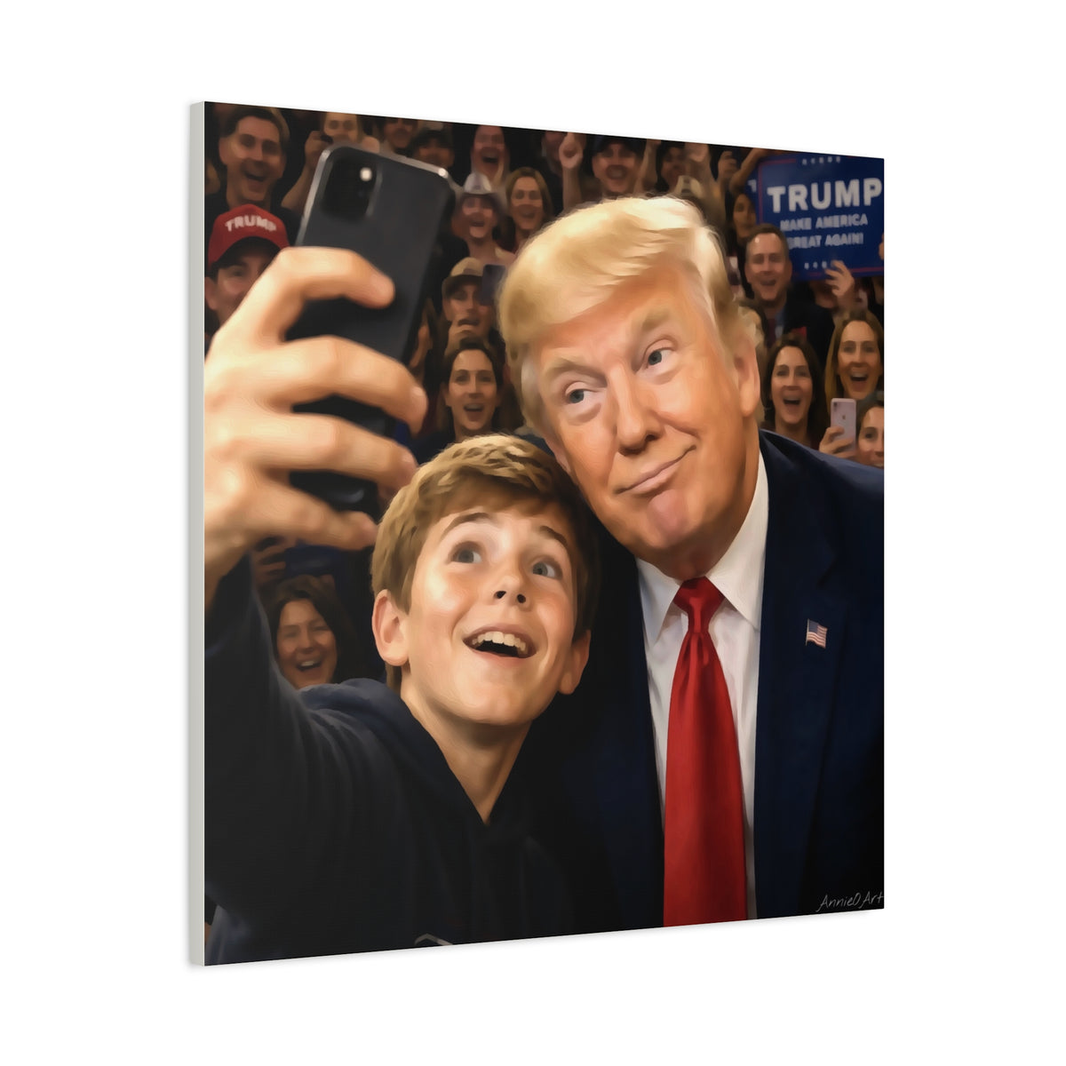 Trump Rally Canvas Wall Art — President Selfie Print on Stretched Matte Canvas