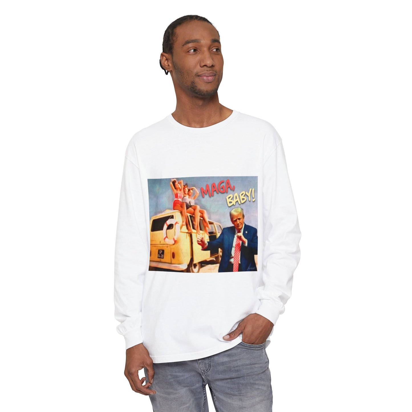 Being MAGA everywhere! Vintage Political Graphic Long Sleeve Tee — "MAGA Baby!" Design