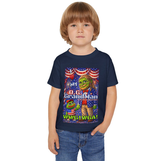 GrandMan/Grandpa Anons & Keyboard Warriors — "I ♥️ My O.G. GrandMan" Patriotic Frog Kids Tee (WWG1WGA)