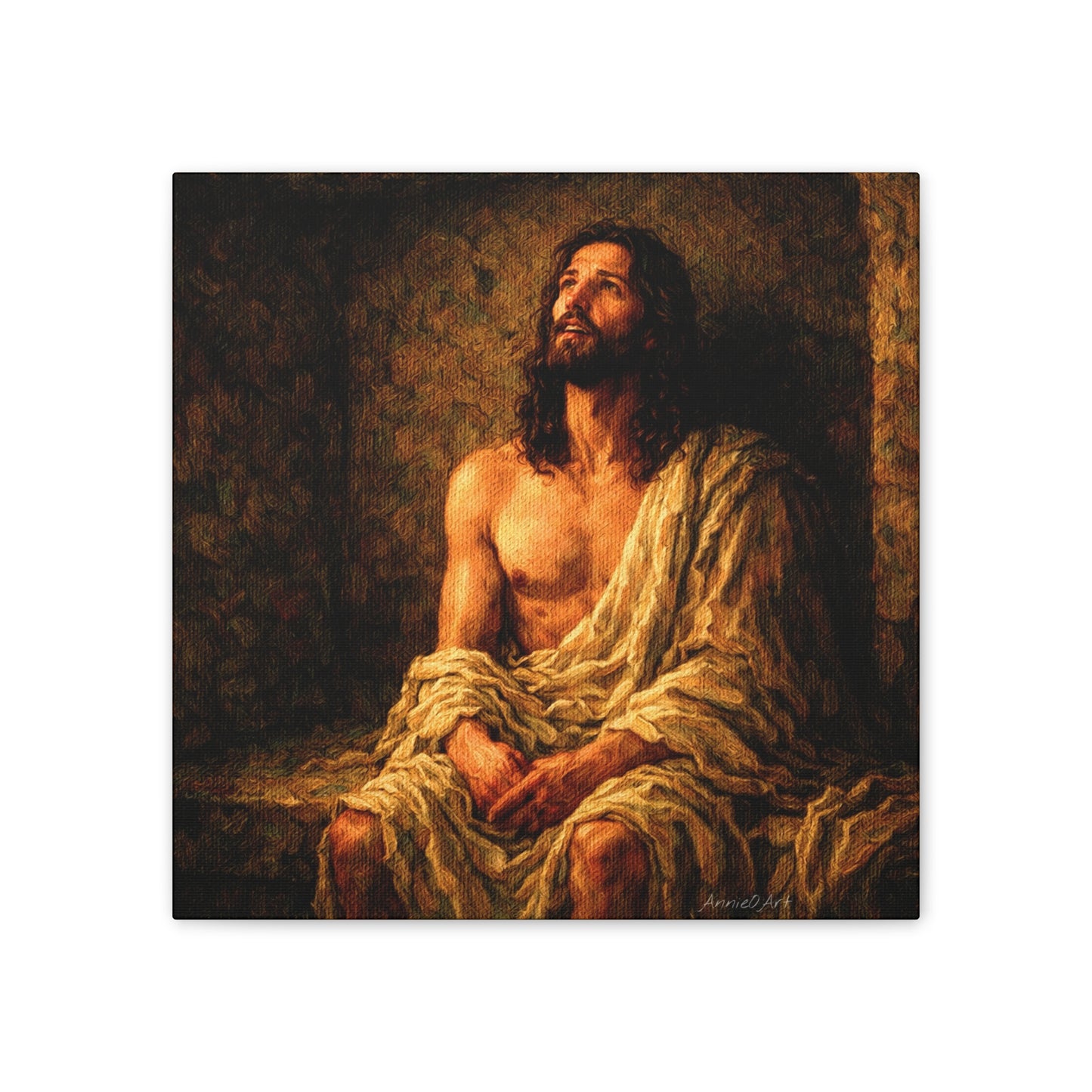 Jesus in Thanksgiving Prayer ‘Resurrection Day’ Canvas Stretched Wall Art — Religious Christian Home Decor