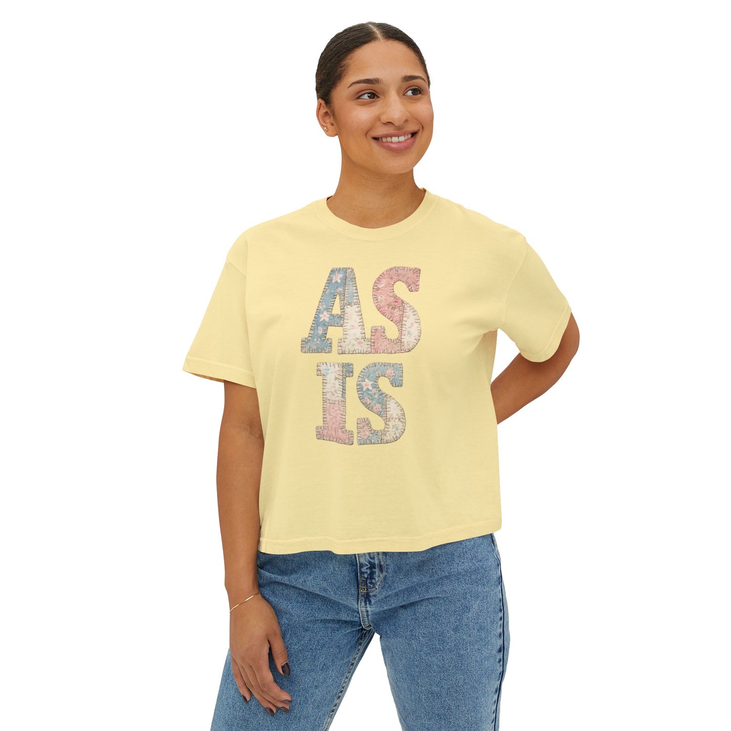“AS IS” Quilt look Floral Boxy Tee — Women's Vintage Graphic Crop T-Shirt