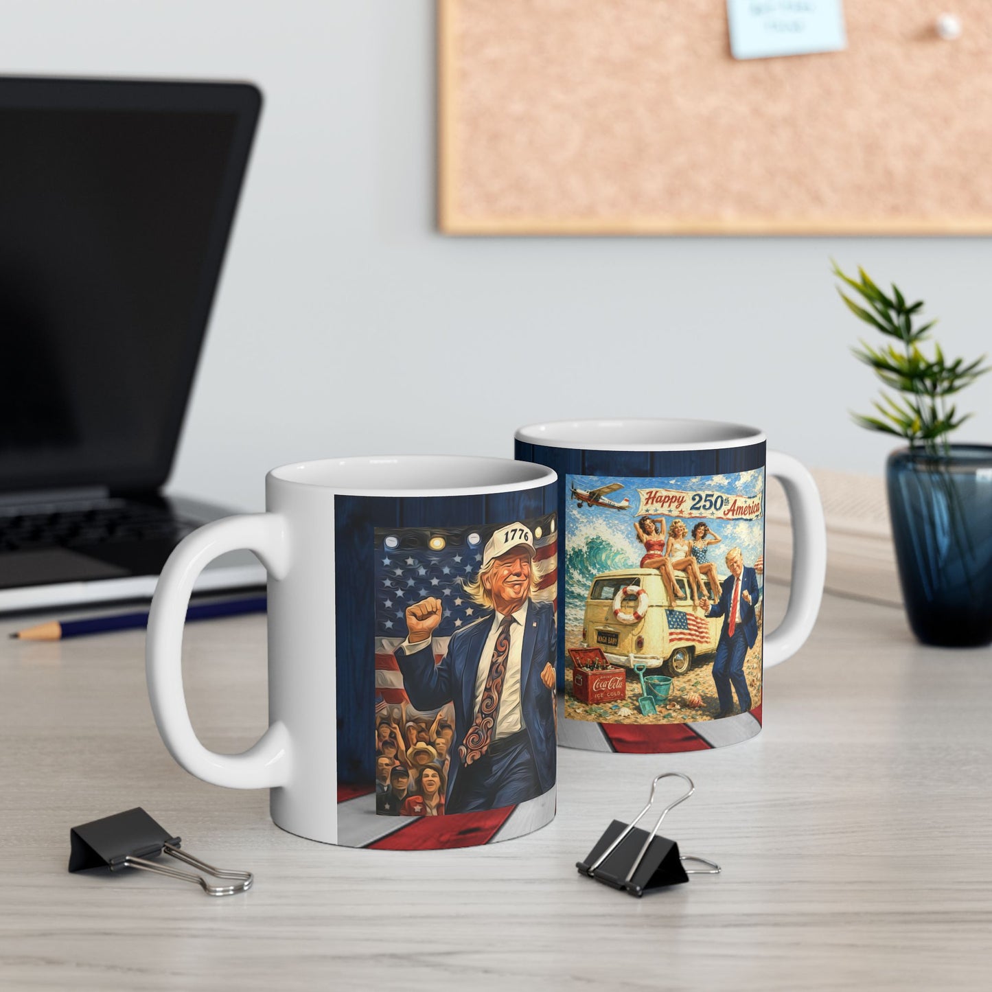 2- sided Trump Patriotic Beach Retro Ceramic Mug - Vintage Americana