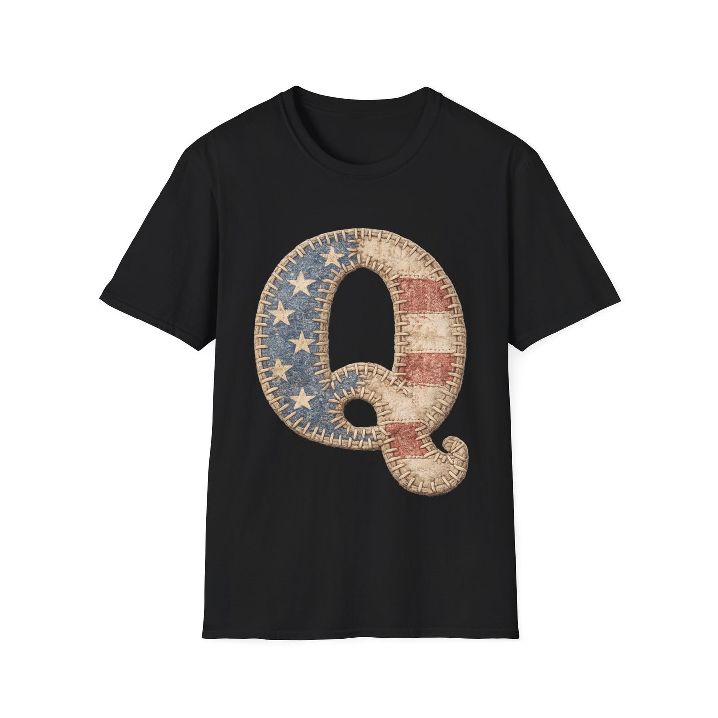 Patriotic Letter Q T‑Shirt — Vintage American Flag Initial Tee