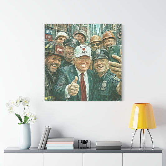Trump ‘NYC❤️DJT’ - THE Blue-Collar-Billionaire w/ NYC Working Guys —Matte Canvas Print