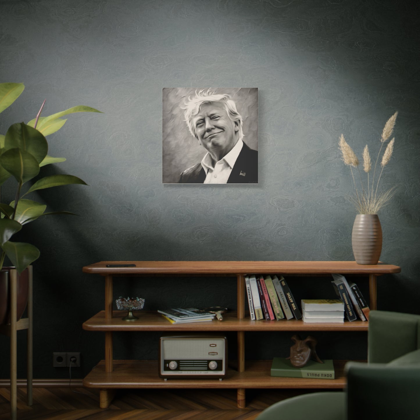 Trump Portrait B&W-Canvas Monochrome Oil-Style Wall Art