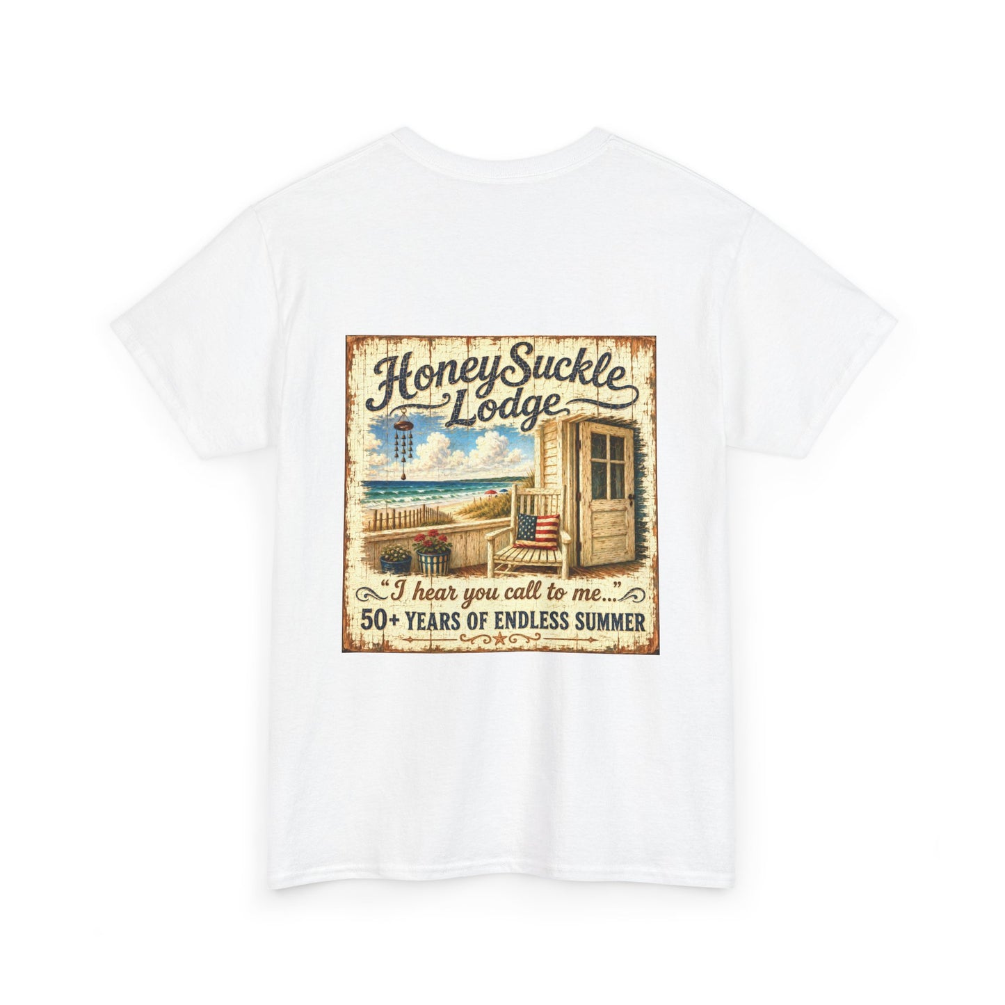 Vintage Beach T‑Shirt — 'Honeysuckle Lodge: 50+ Years of Endless Summer' Retro Seaside Tee