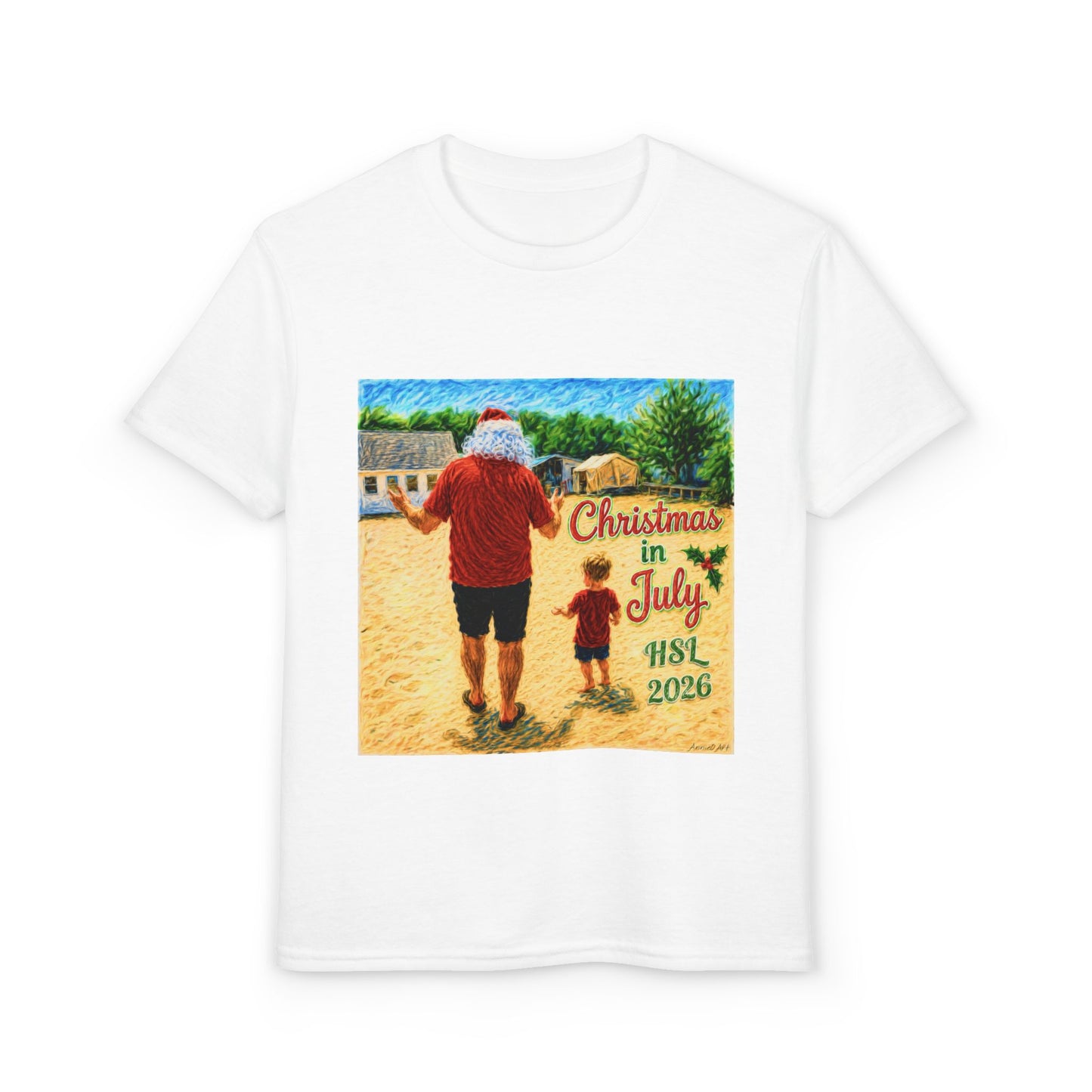Youth T-Shirt — "Christmas in July" Beach Santa Kids Tee (HSL 2026)