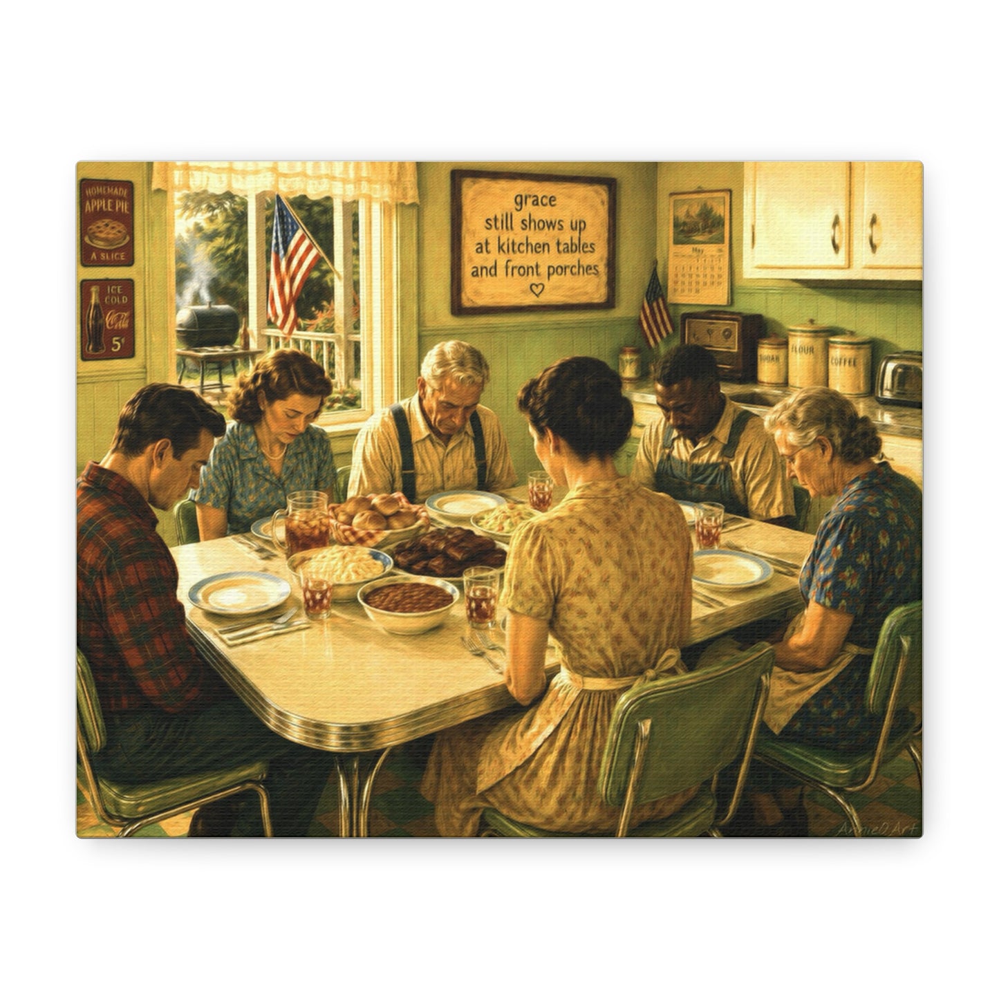 Vintage ‘Giving Thanks’ Family Prayer Canvas Wall Art