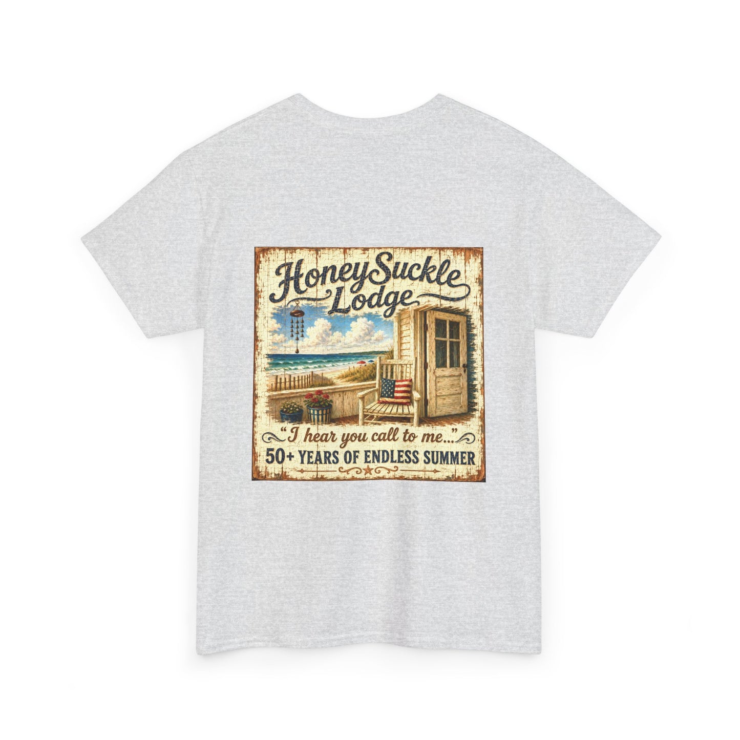 Vintage Beach T‑Shirt — 'Honeysuckle Lodge: 50+ Years of Endless Summer' Retro Seaside Tee